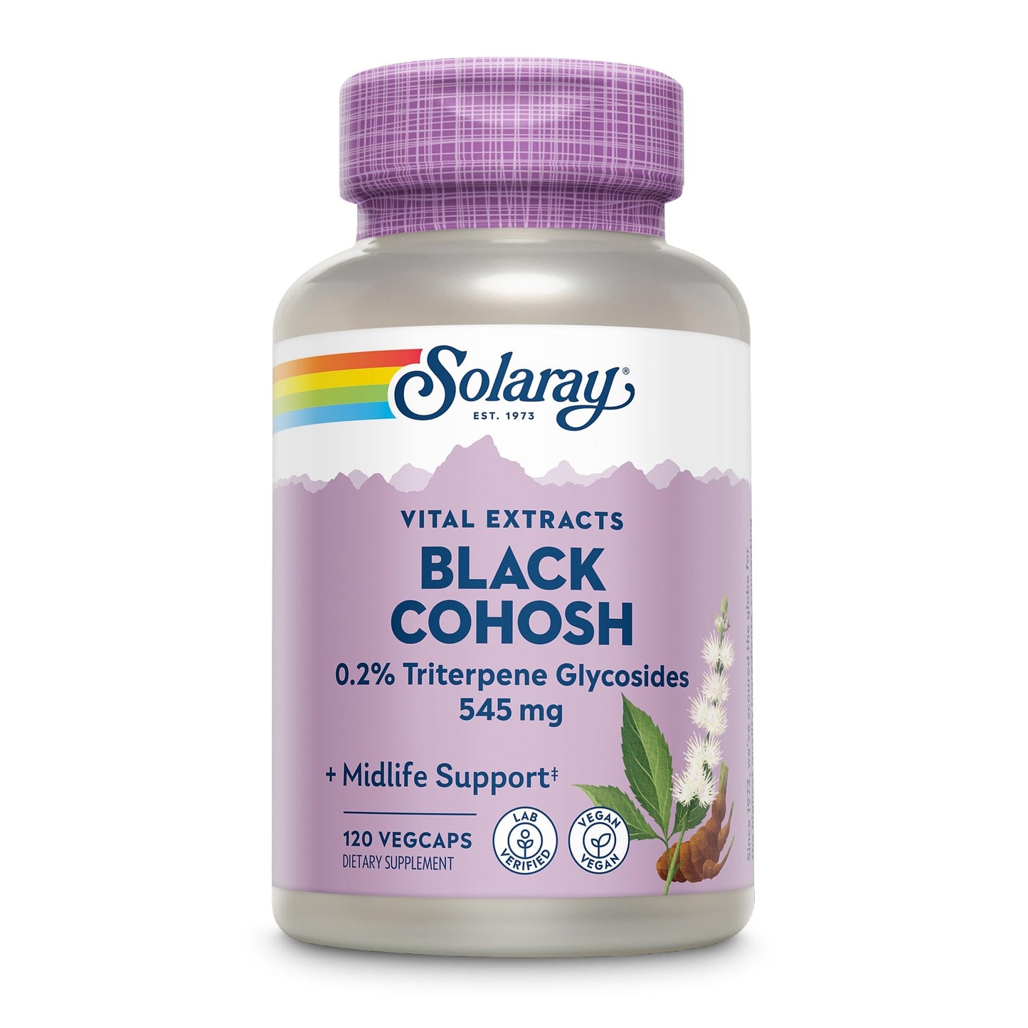SOLARAY Black Cohosh Root Supplement for Women - Menopause Support 120 Veg Caps