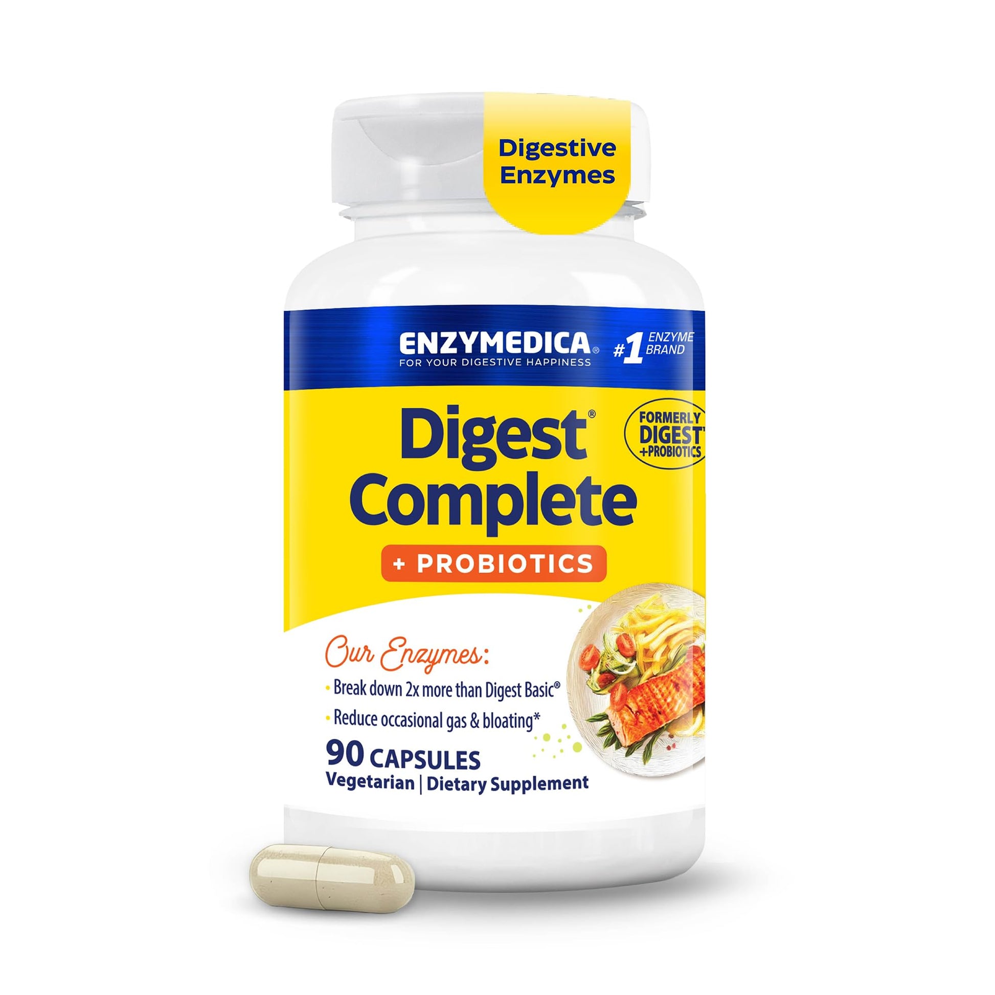 Enzymedica Digest Complete + Probiotics Digestive Enzyme Supplement, 90 Capsules
