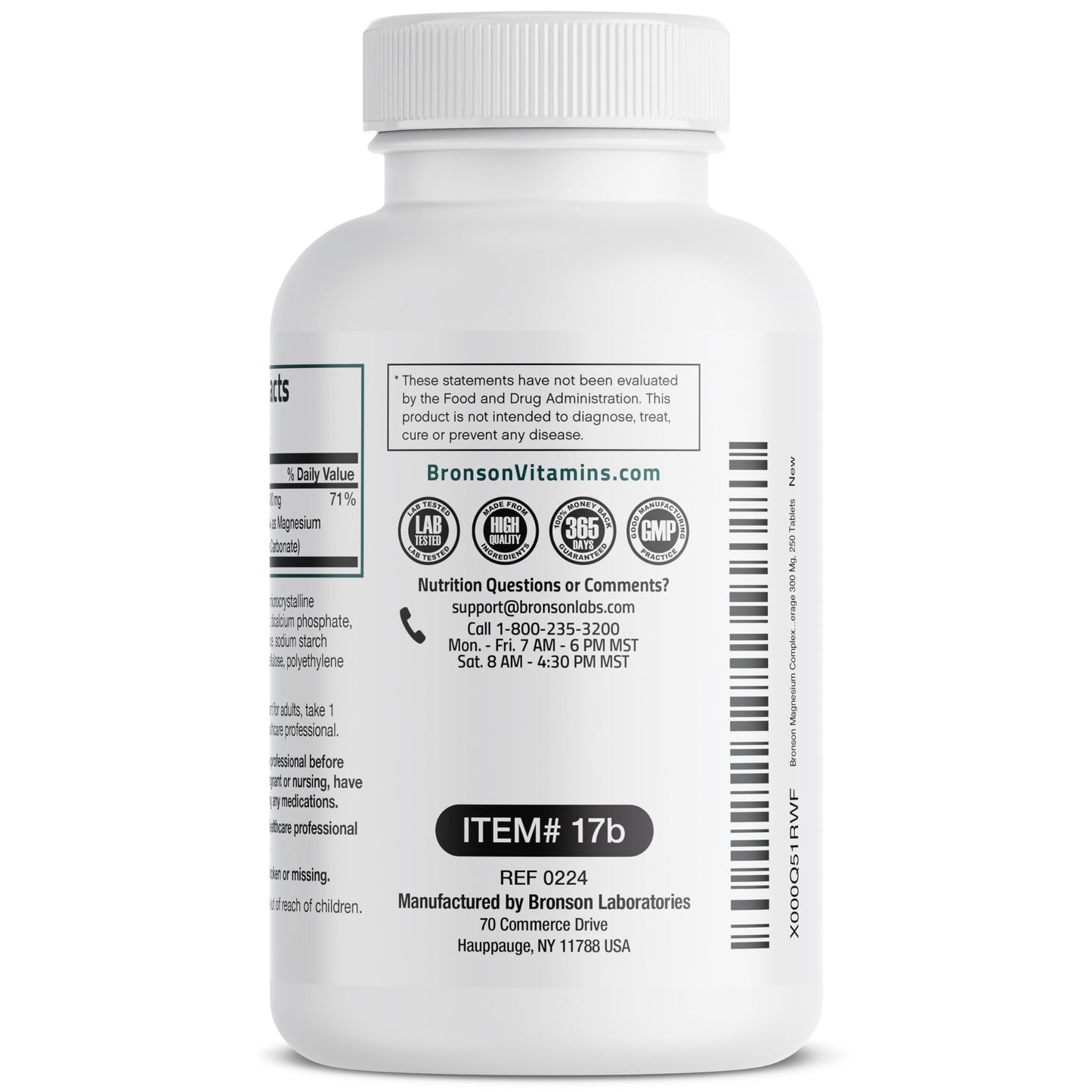 Bronson Triple Magnesium Complex Maximum Coverage 300mg - Non-GMO Formula Tablets 250