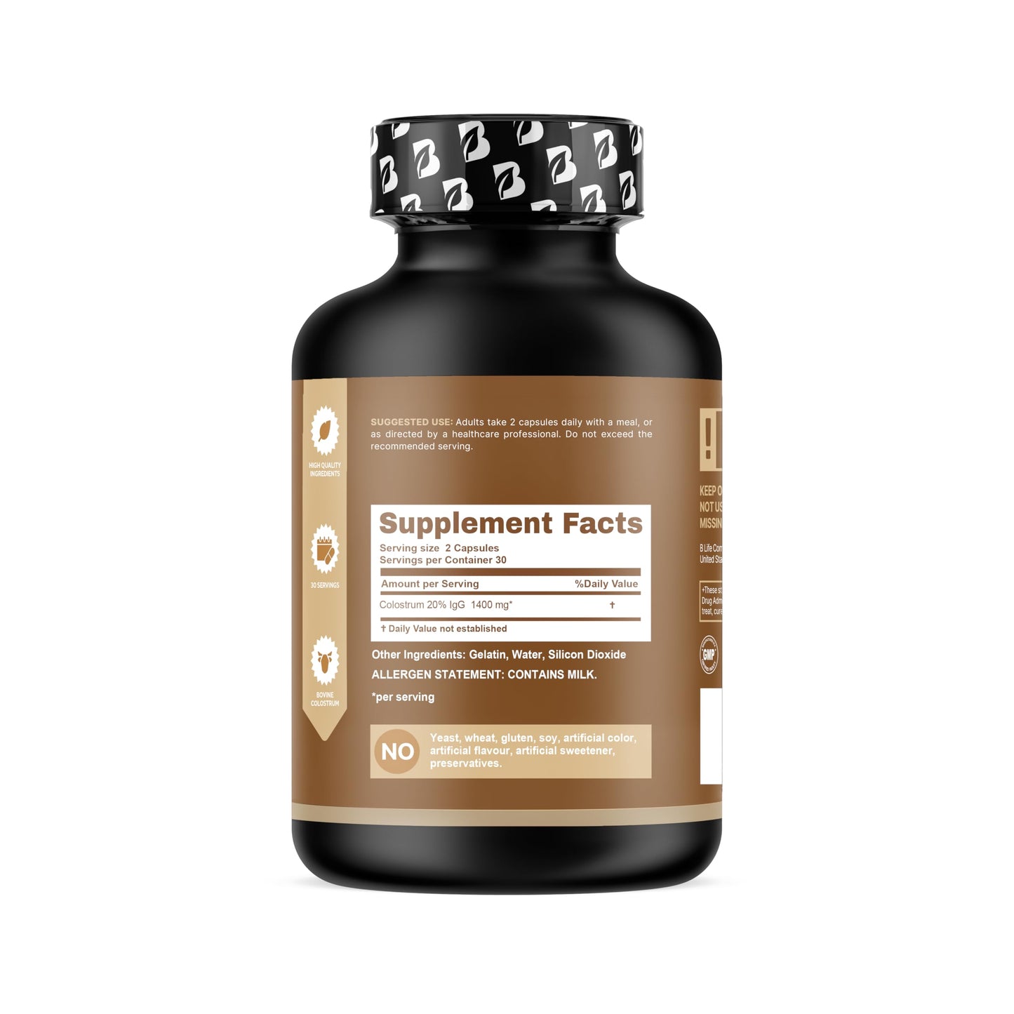 B Life Company BLife Bovine Colostrum Supplement 1400mg – Immune & Gut Health Support – Colostrum Capsules for Digestive Health – Immune Support Supplement, 60 Capsules