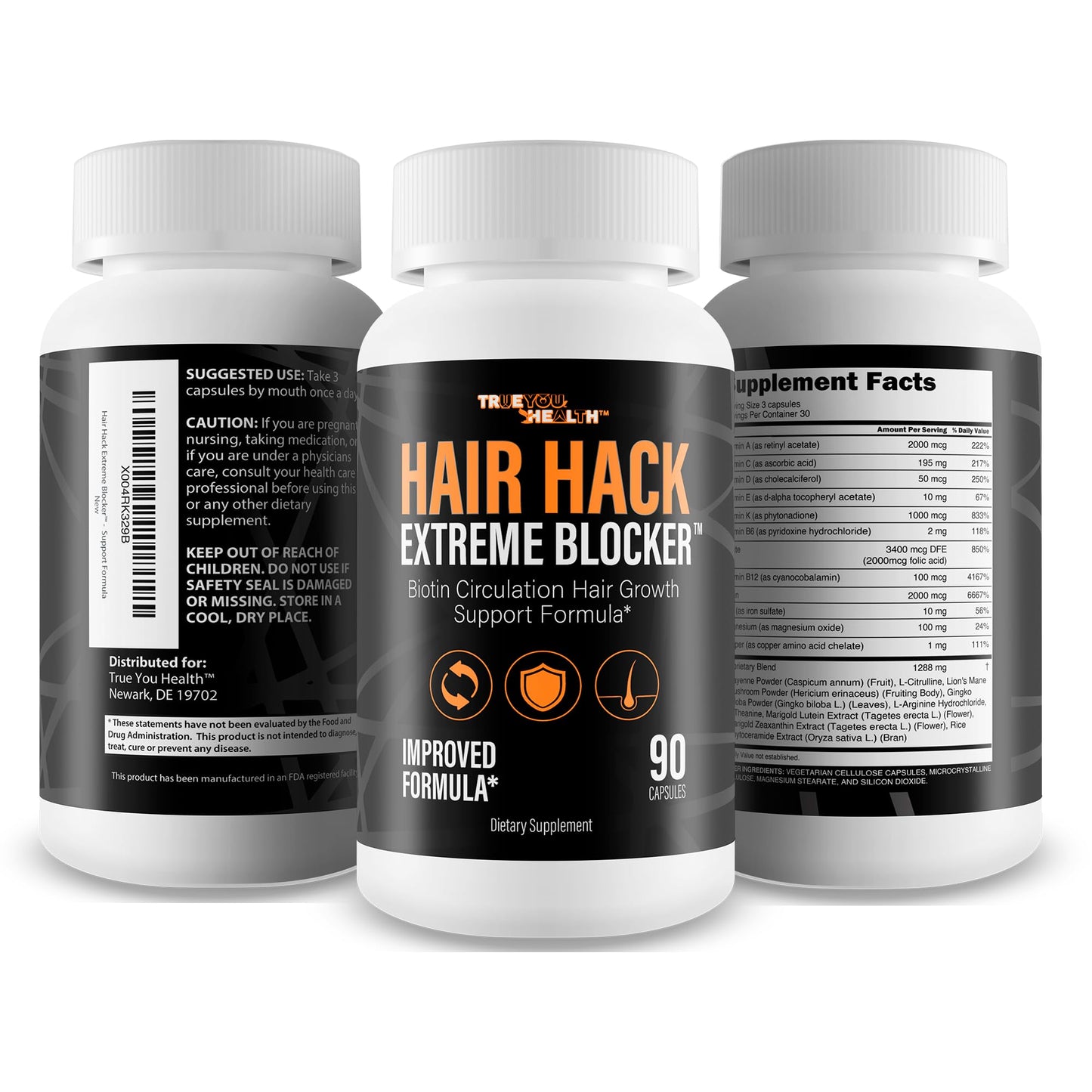 True You Health Hair Hack Extreme Blocker Hair Growth Supplement Capsules, 90 Count