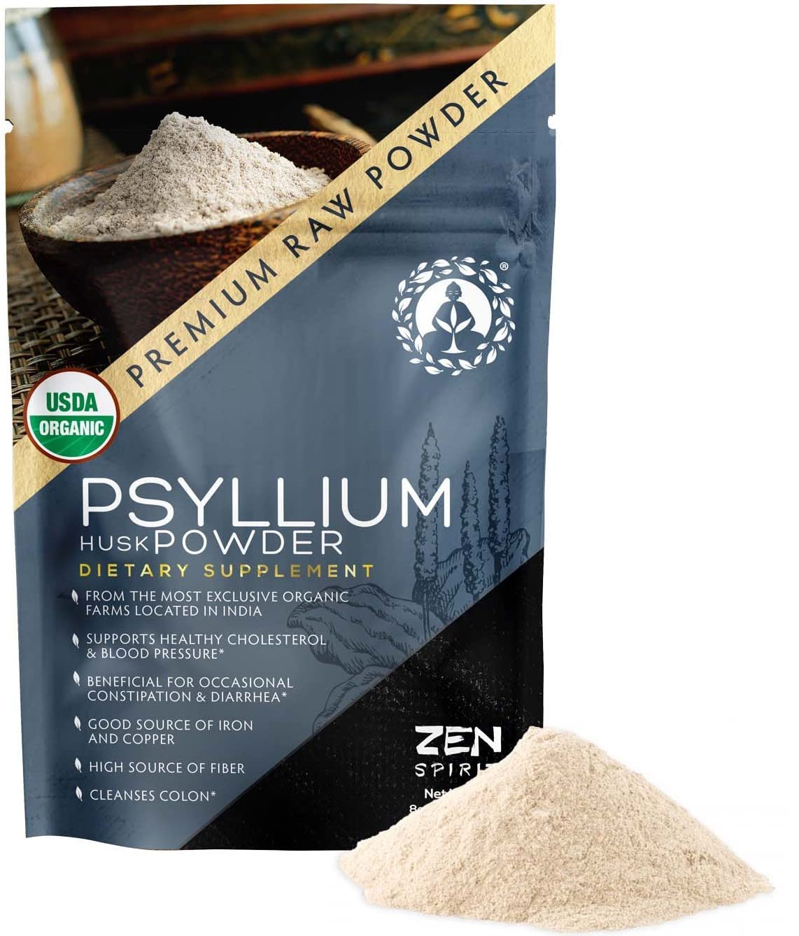 Zen Spirit Organic Psyllium Husk Powder, 8 Ounce