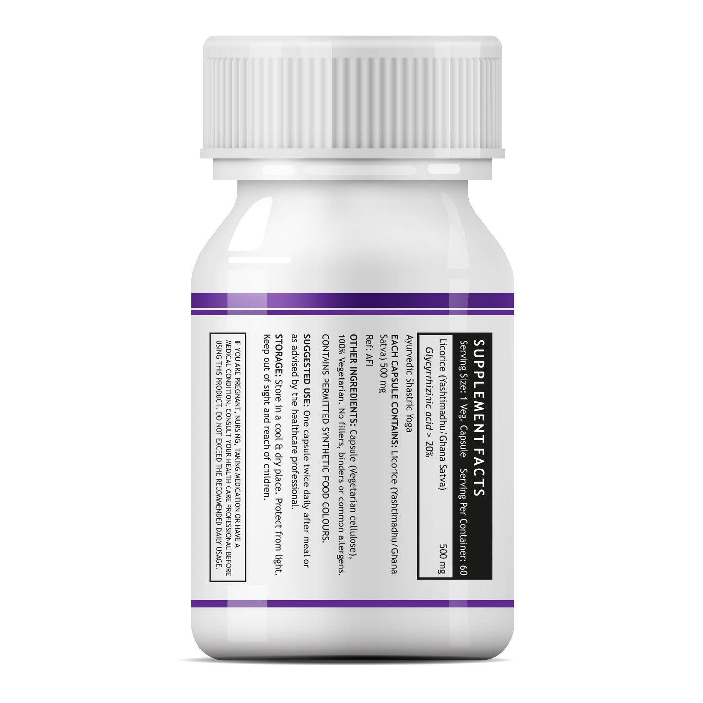 INLIFE Licorice Root Extract (Yasthimadhu), 500 mg, >20% Glycyrrhizinic Acid, 60 Vegetarian Capsules