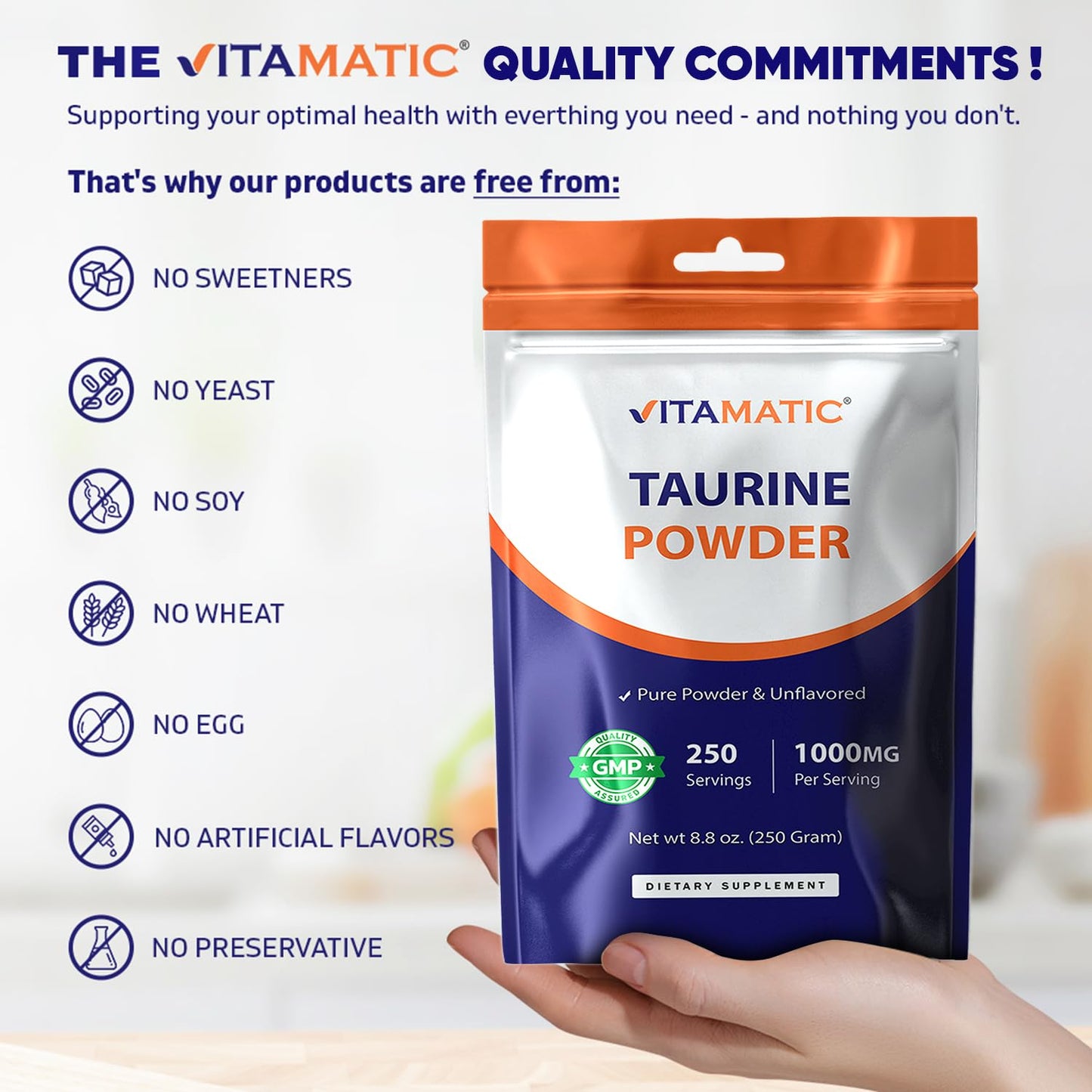 Vitamatic Pure Taurine 1000mg Powder 8.8 oz
