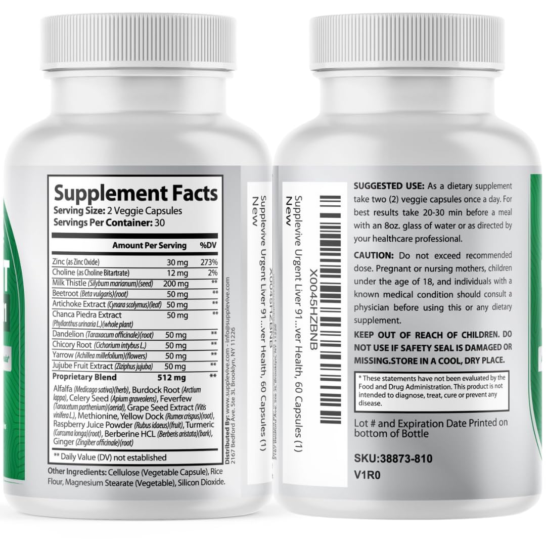PureFight4U Supplevive Urgent Liver 911 Herbal Liver Support Supplement Liver Cleanse Detox & Repair Formula with Milk Thistle Silymarin Dandelion Root and Artichoke Extract, Capsule, 60 Capsules
