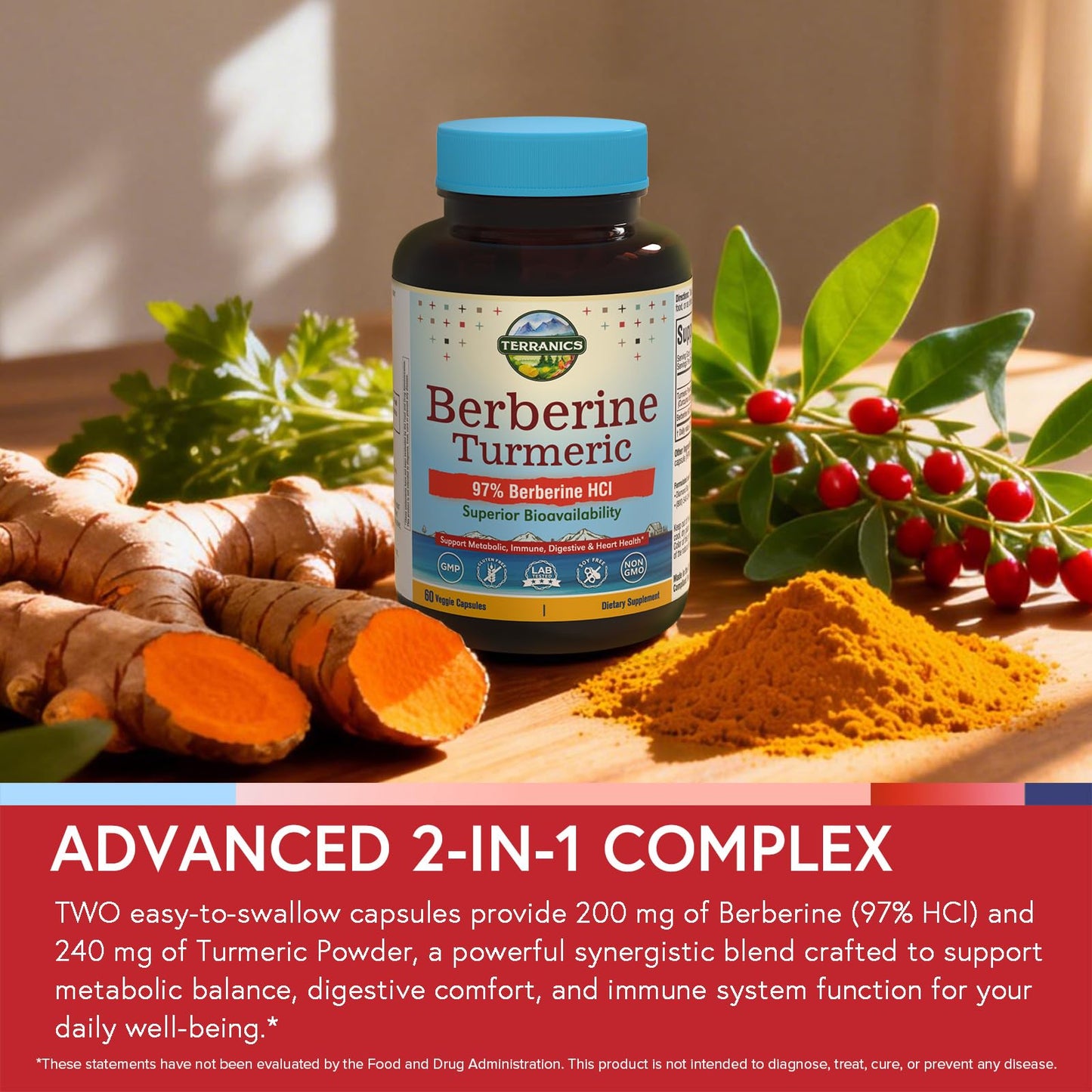Terranics Berberine HCl 200 mg Supplement Capsule, 2 Count
