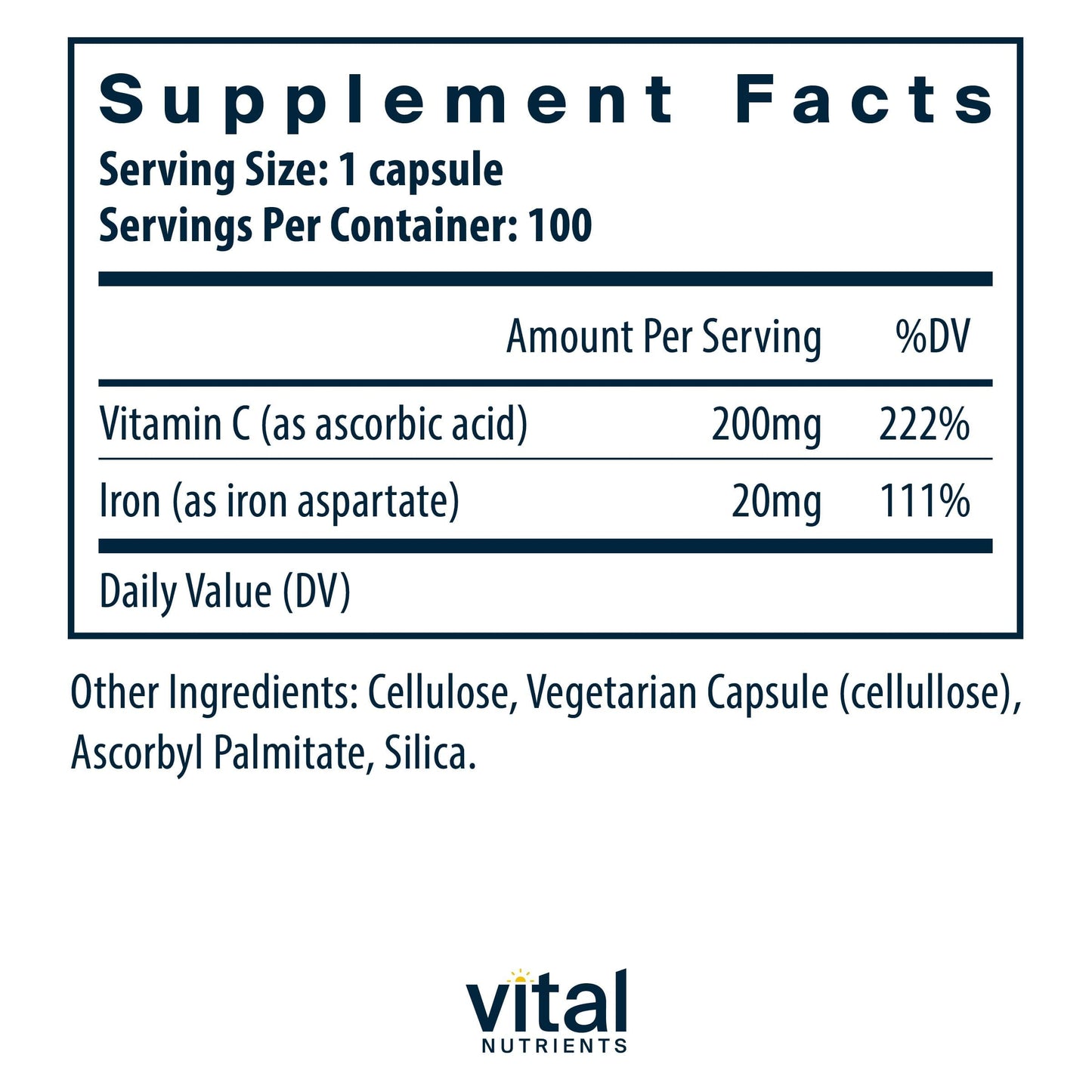 Vital Nutrients Iron Plus C Capsule 100 Capsules