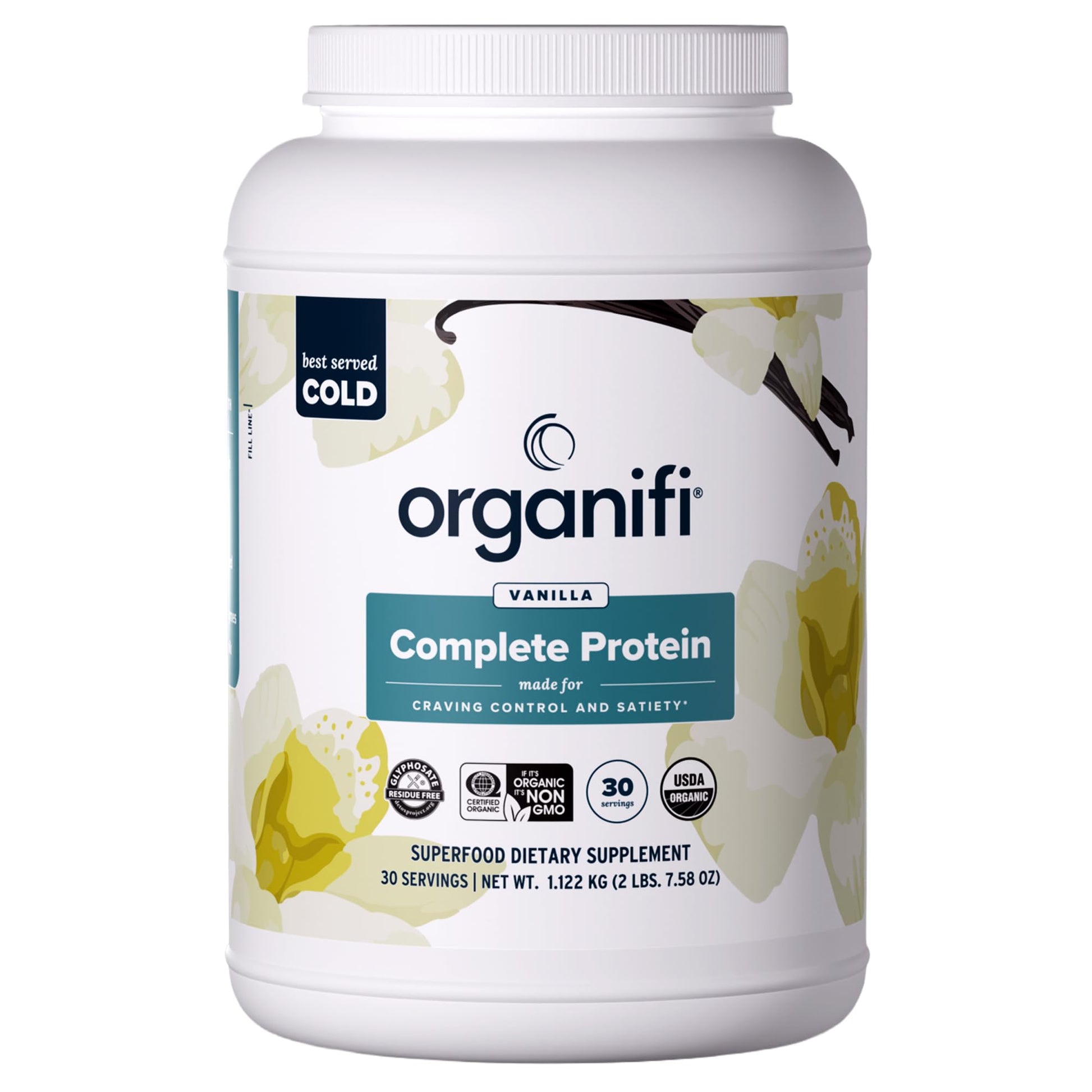 Organifi Complete Protein Vanilla Flavor Organic Vegan Plant Based Protein Powder with Digestive Enzymes, 30 Day Supply