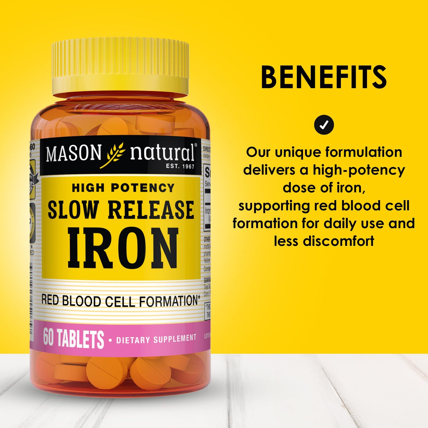 Mason Natural Slow Release Iron (Ferrous Sulfate) 50 mg Tablets, 180 Count