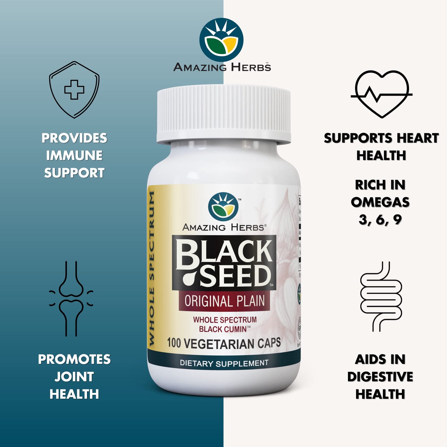Amazing Herbs Whole Spectrum Black Seed Oil Capsules - 100 Count, 475mg