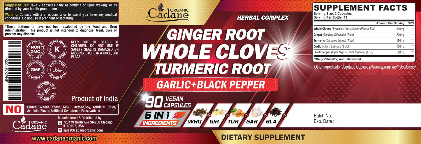 Organic Cadane 5in1 Whole Cloves Herbal Blend 90 Capsules