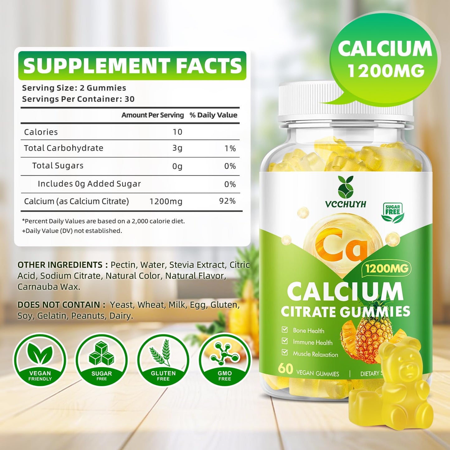 VCCHUYH Calcium Citrate Gummies 1200 mg Gummy 120 Count