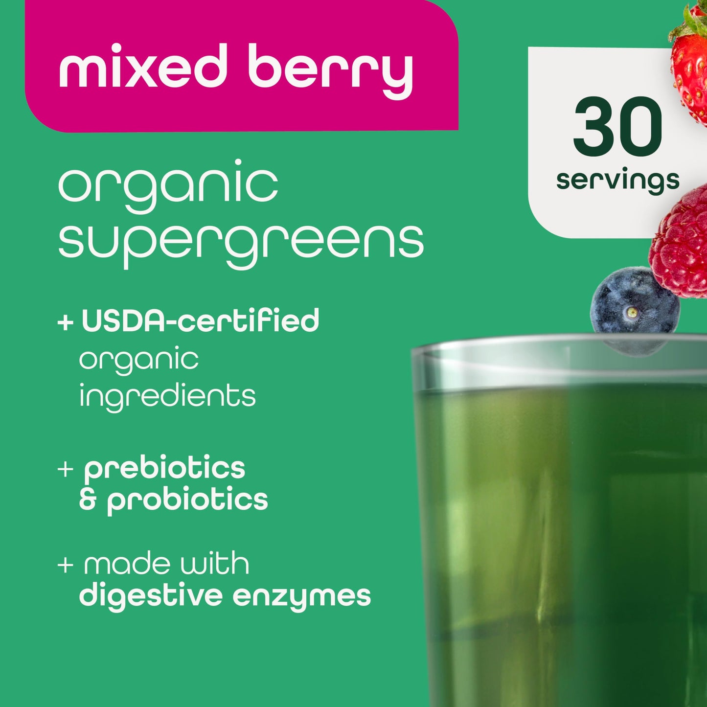 Zena Nutrition Organic Super Greens Powder, 30 Servings