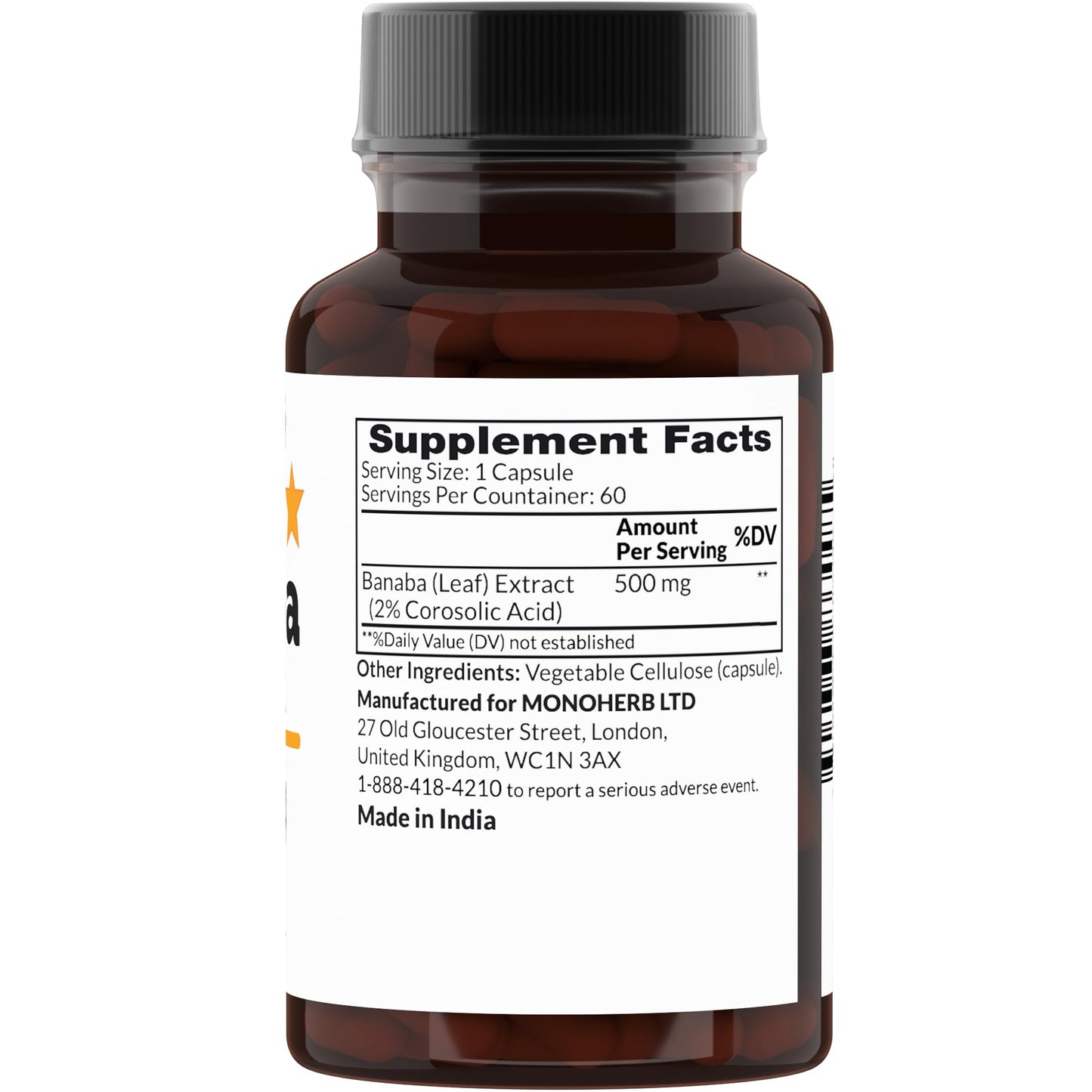 MONOHERB Banaba Extract - 500 mg per Capsule, 60 Capsules