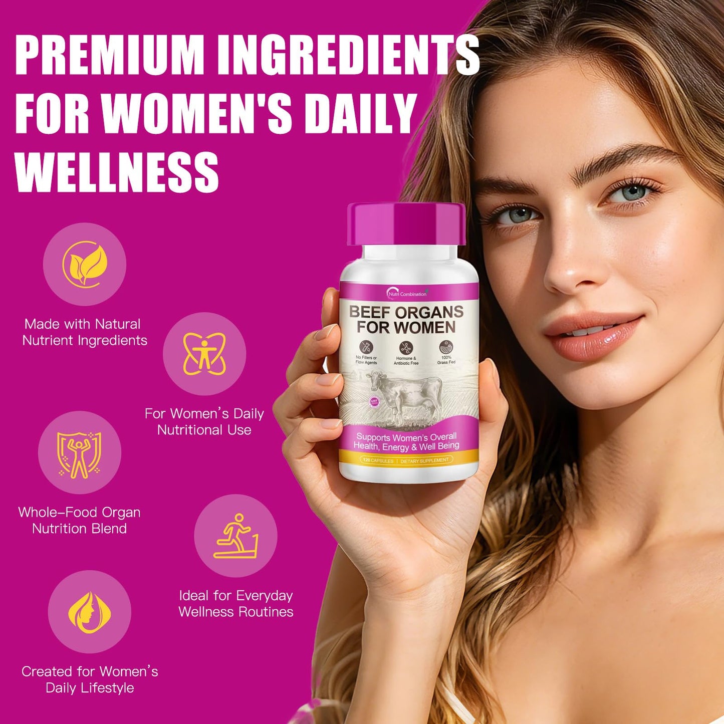 Vaairinyi Beef Organ Supplement for Women, 120 Capsules