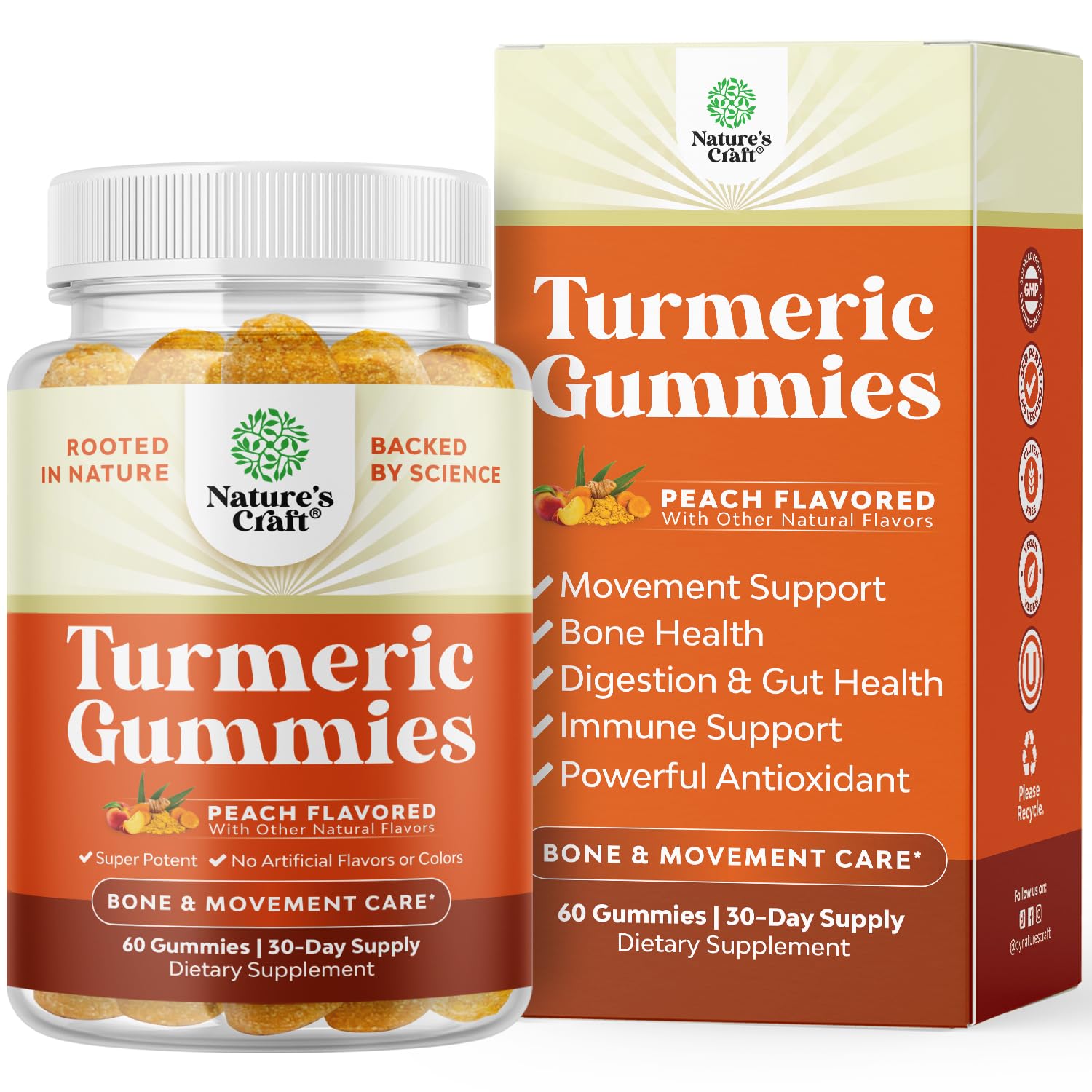 Natures Craft Turmeric Curcumin Immune Support Gummies, 60 Count