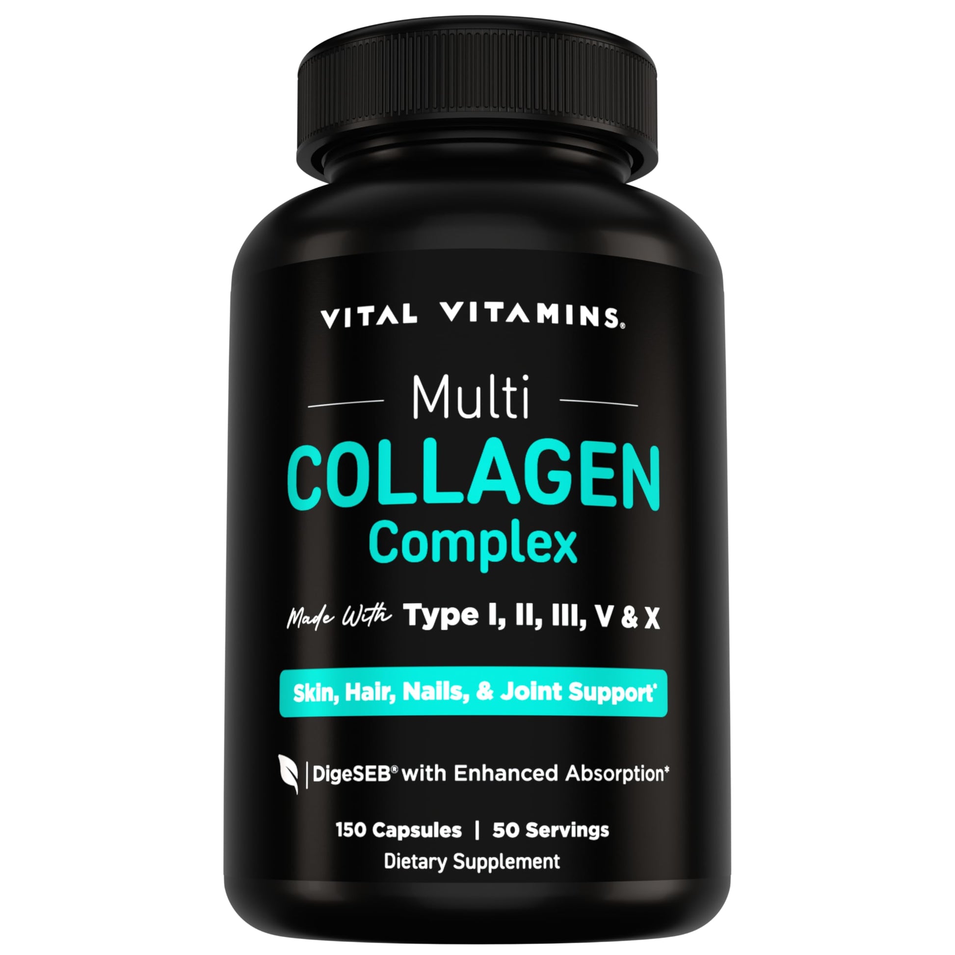 Vital Vitamins Multi Collagen for Women & Men - Type I, II, III, V, X - Grass Fed, Non-GMO, 150 Capsules