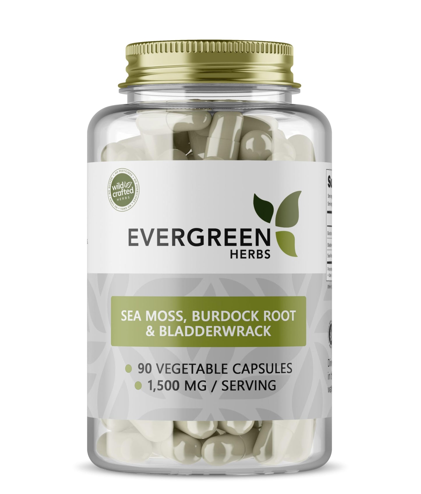 Evergreen Herbs Sea Moss, Burdock Root & Bladderwrack Vegetable Capsules, 90 Count