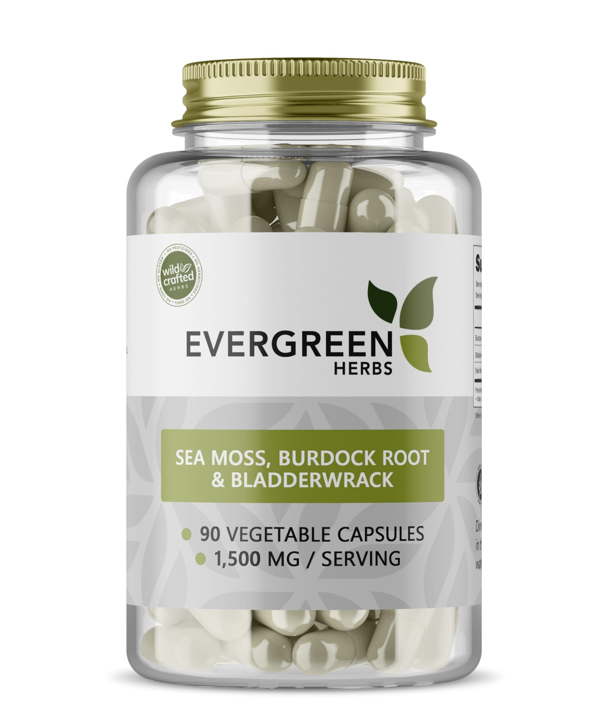 Evergreen Herbs Sea Moss, Burdock Root & Bladderwrack Vegetable Capsules, 90 Count