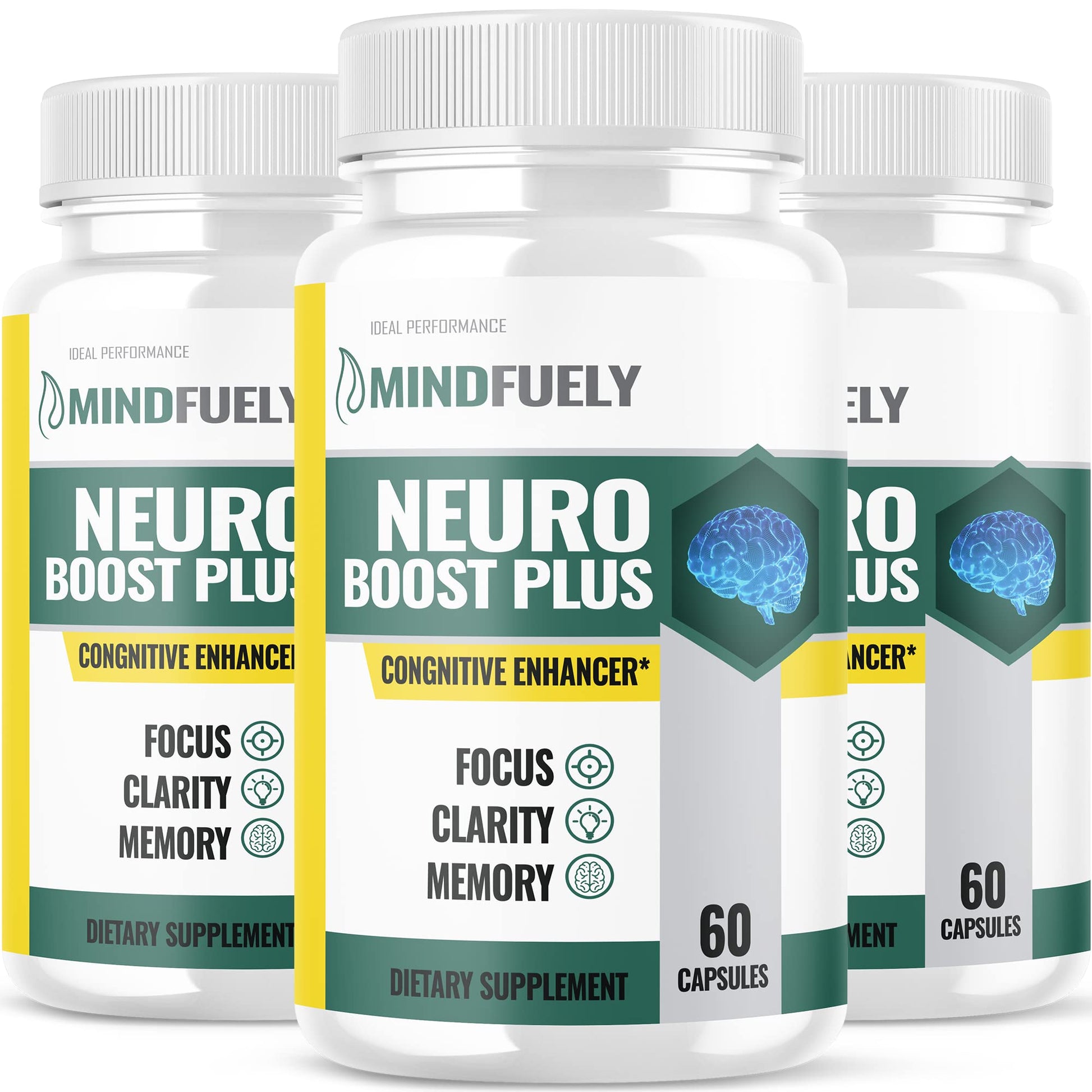 IDEAL PERFORMANCE Mindfuely Neuro Boost Plus Nootropics Cognitive Brain Formula Capsules, 180 Capsules