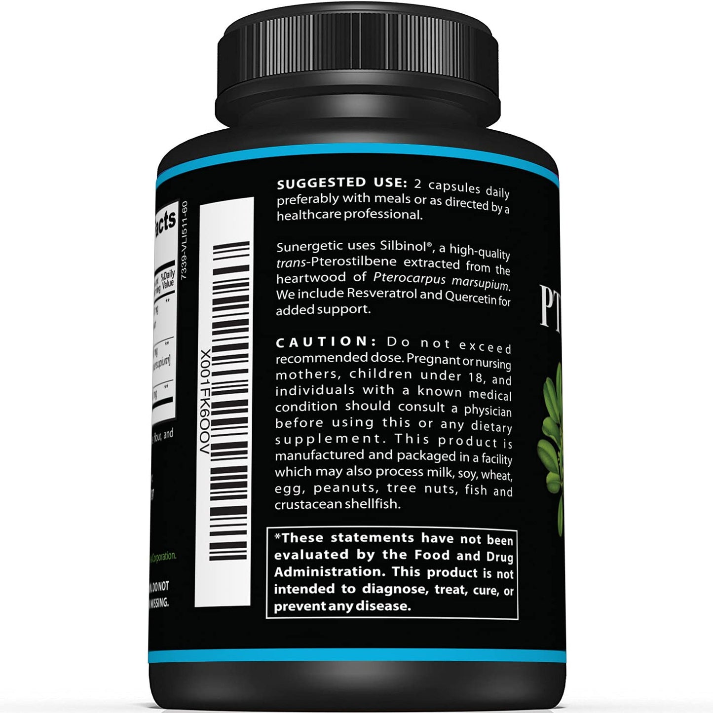 Sunergetic Pterostilbene Supplement with Resveratrol & Quercetin Capsules, 60 Count