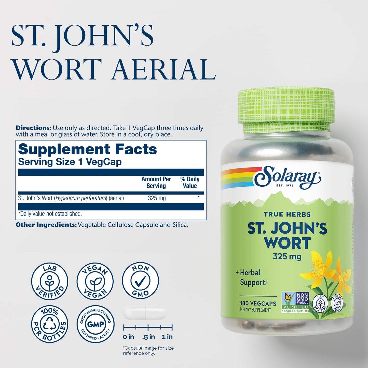 Solaray St Johns Wort 325 mg Whole Aerial Capsules 180 Count
