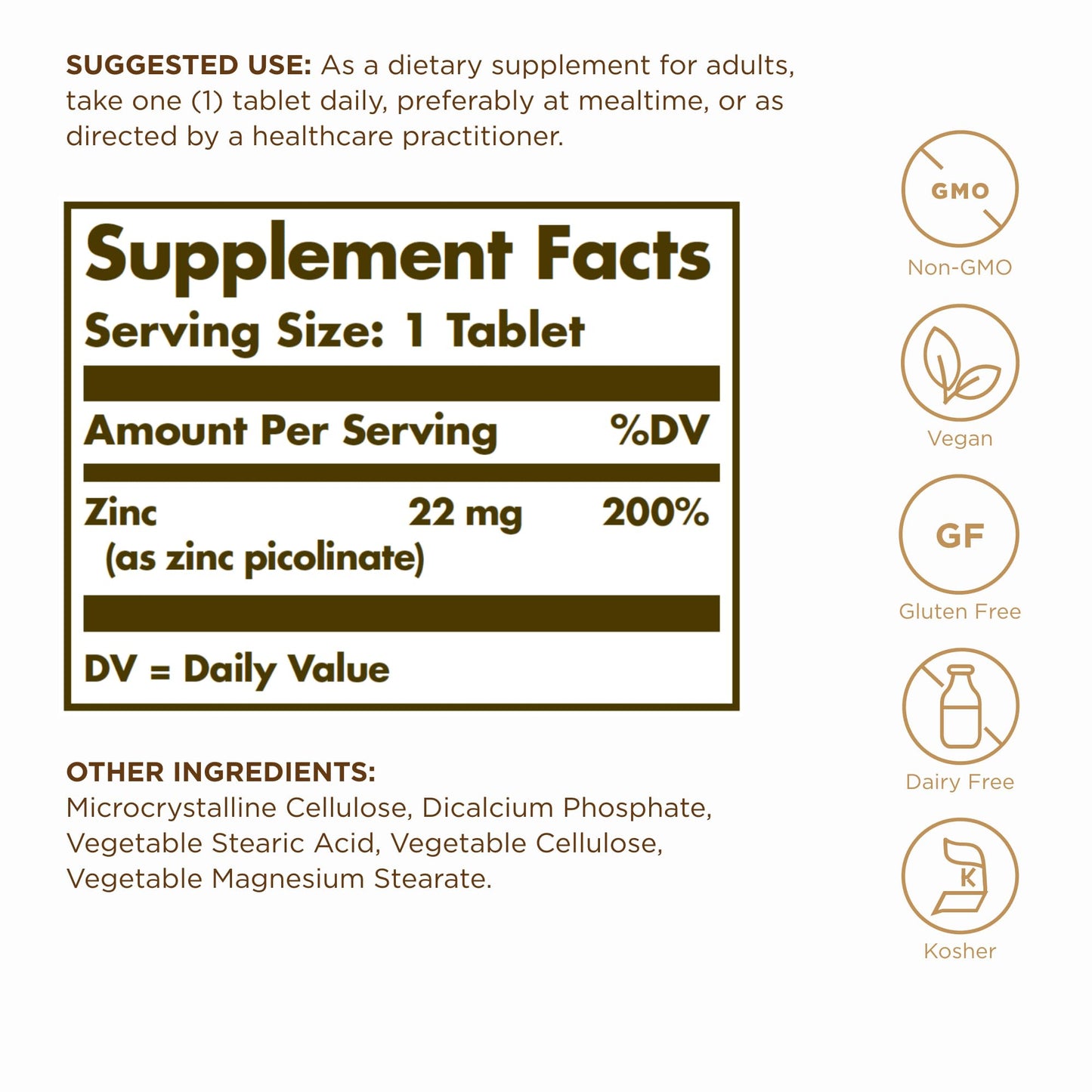 Solgar Zinc Picolinate 22 mg Tablets, 300 Count