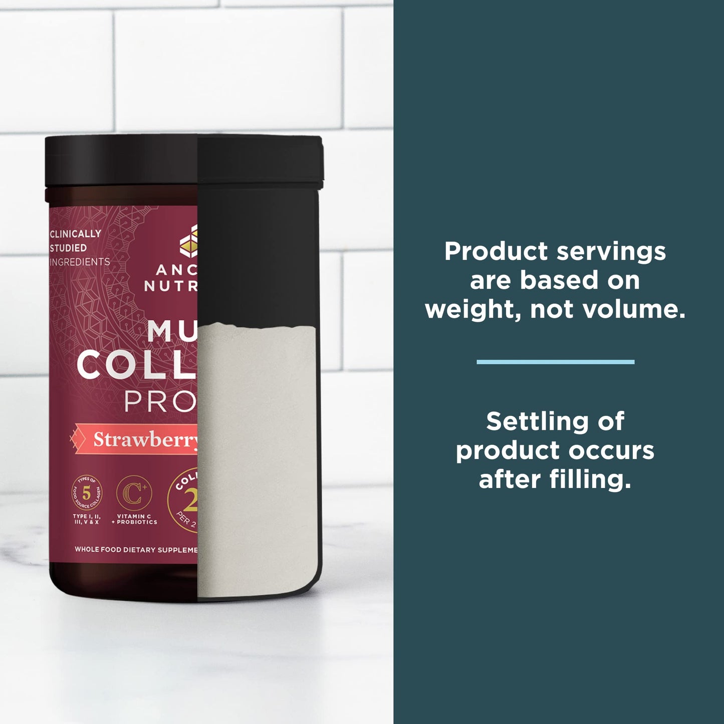 Ancient Nutrition Hydrolyzed Collagen Peptides Powder with Probiotics, Strawberry Lemonade Multi Collagen Protein for Women and Men with Vitamin C, 45 Servings, 18.1