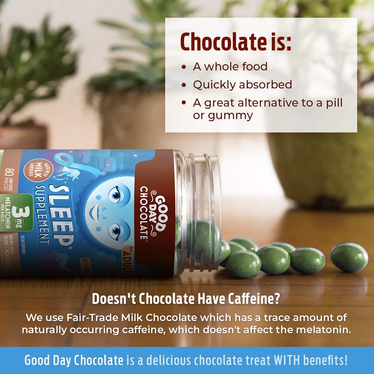 Good Day Chocolate Melatonin for Adults Chewable 80 Count