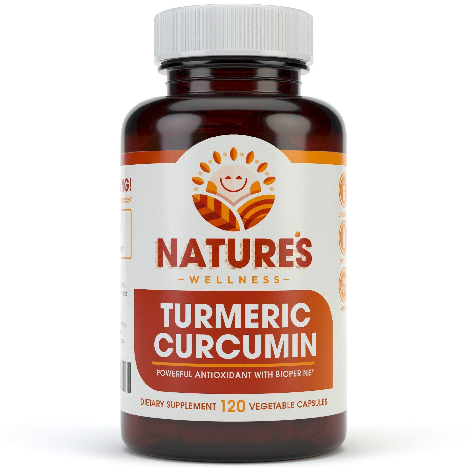Natures Wellness 1600mg Organic Turmeric Curcumin with Bioperine and Black Pepper Capsules, 120 Count