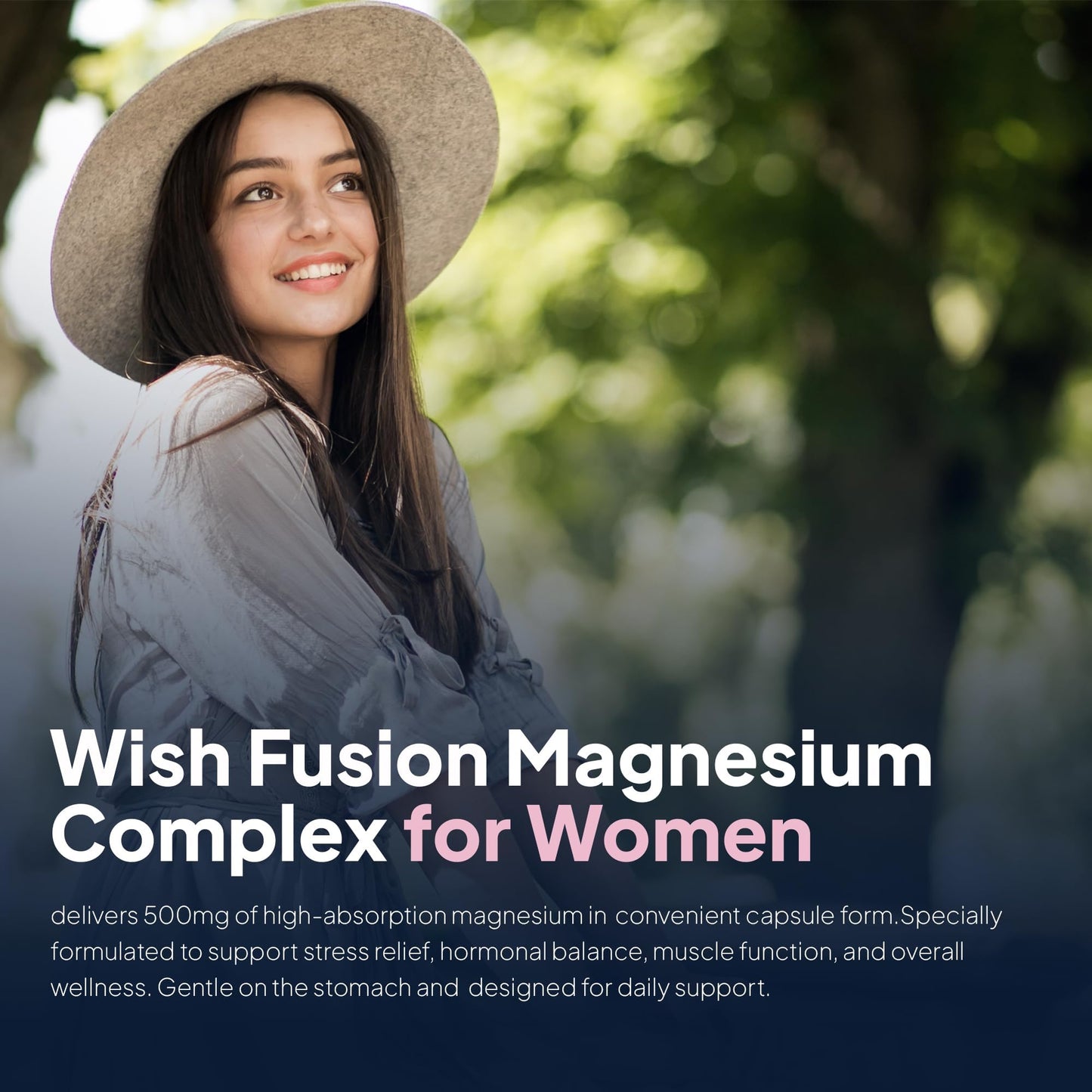 Wish Fusion Magnesium Complex for Women 500mg Triple Magnesium Complex with Magnesium Glycinate, Citrate & Malate High Absorption Magnesium Supplement for Mood, Stress Relief & Hormonal Balance Capsules 120 Count