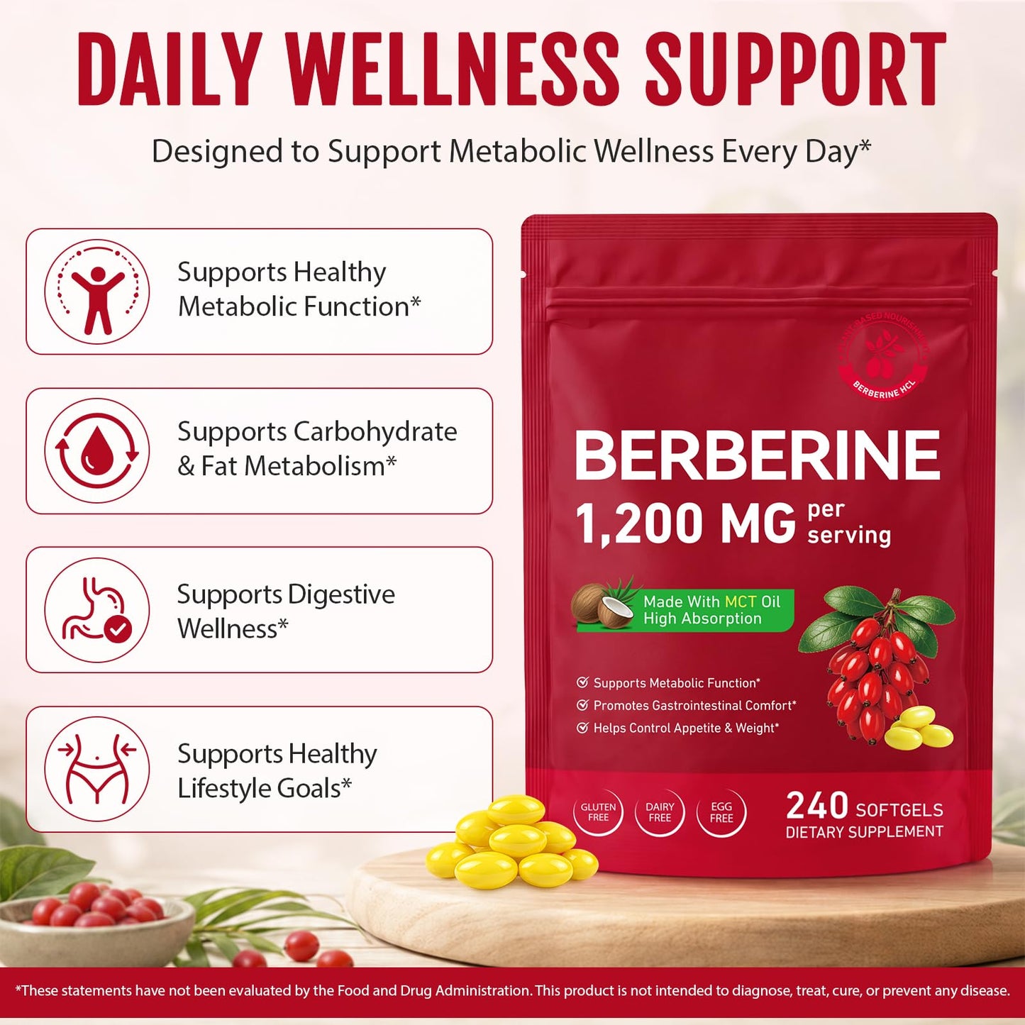 JYVGNLXS Berberine 1200mg with MCT Oil Supplement Capsules, 240