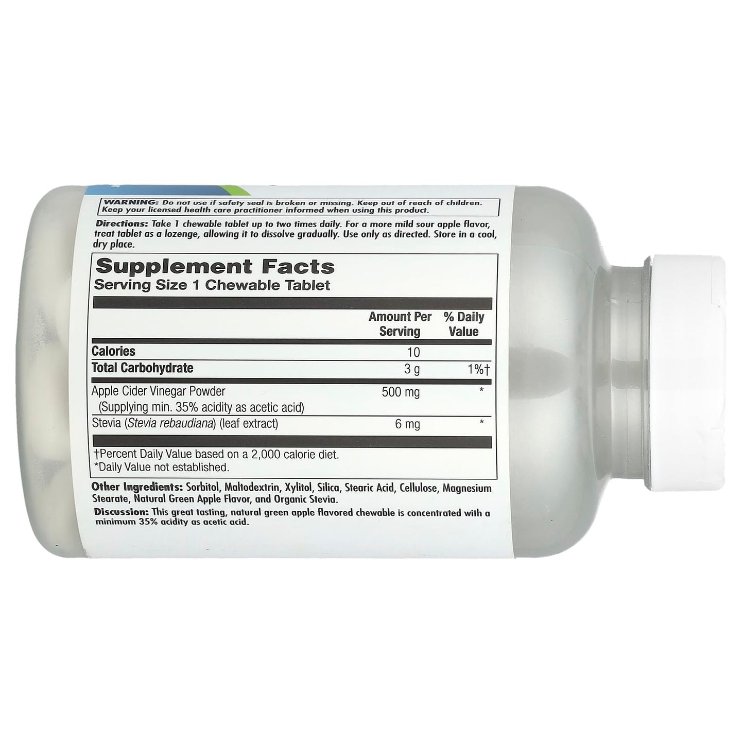 KAL Apple Cider Vinegar 500 mg Chewable Tablets, 60 Tablets