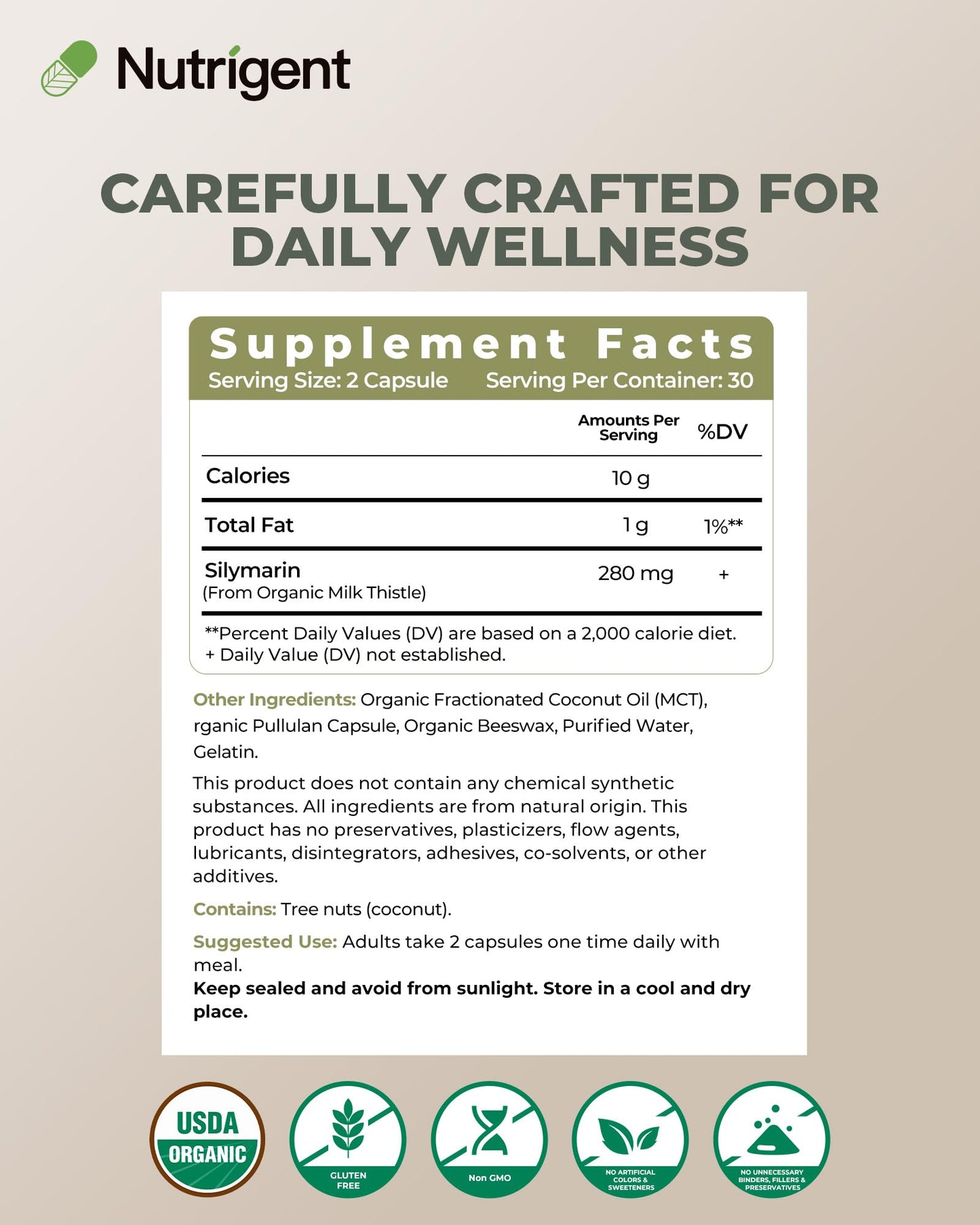 Nutrigent USDA Organic Milk Thistle Liver Support 60 Capsules