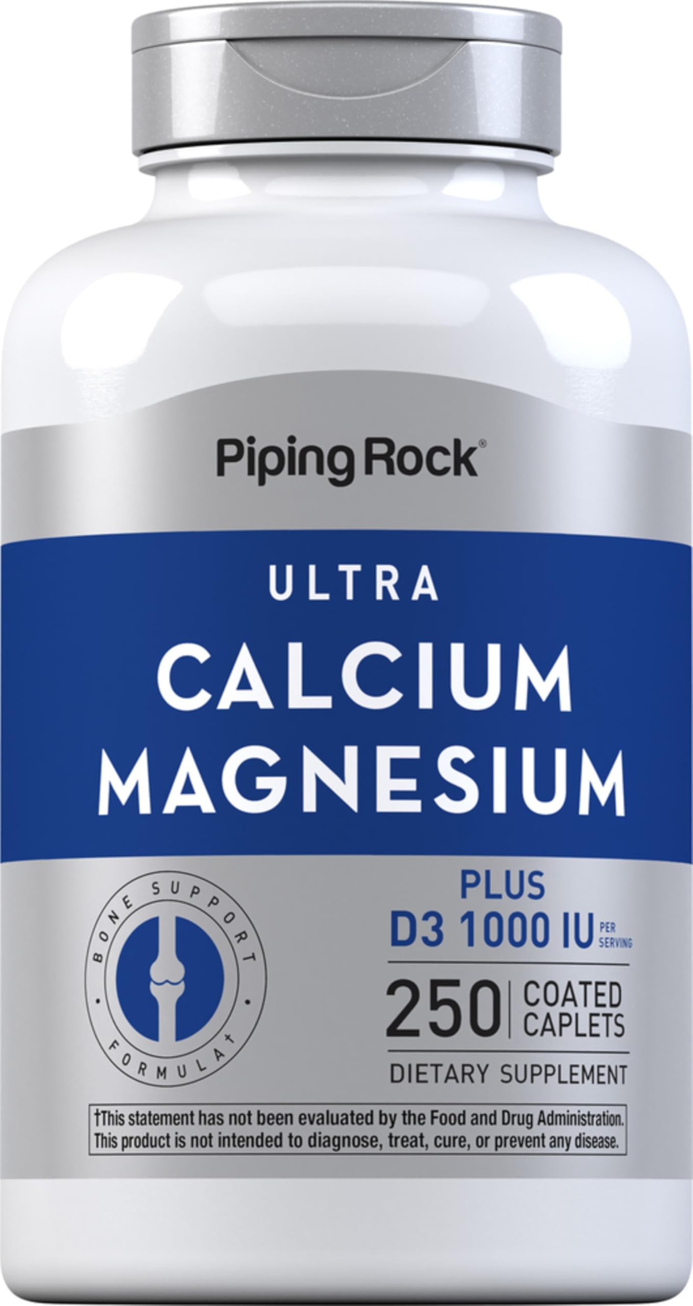 Piping Rock Calcium Magnesium Supplement with Vitamin D3 Caplets, 250 Count