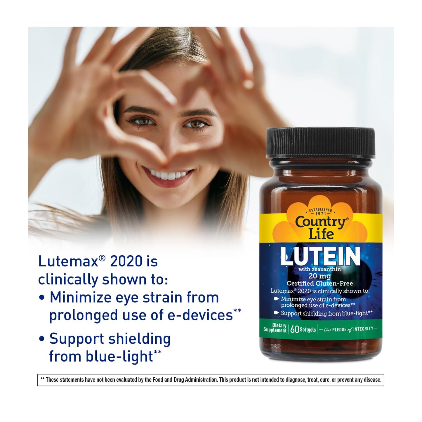 Country Life Lutein 20 mg Supplement Softgel, 60 Count