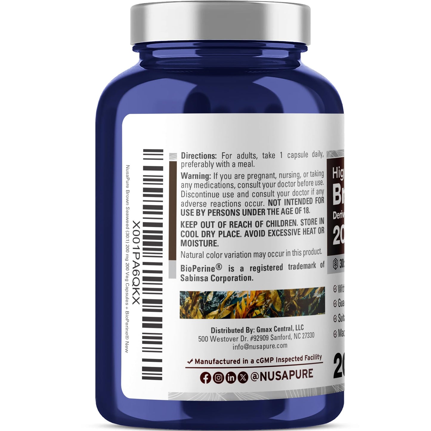 NusaPure Brown Seaweed Capsules 200 Count