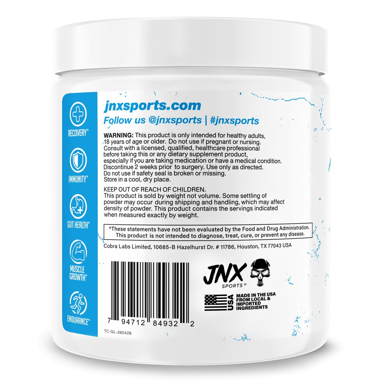 JNX Sports The Curse L-Glutamine Micronized Powder 10.6 oz