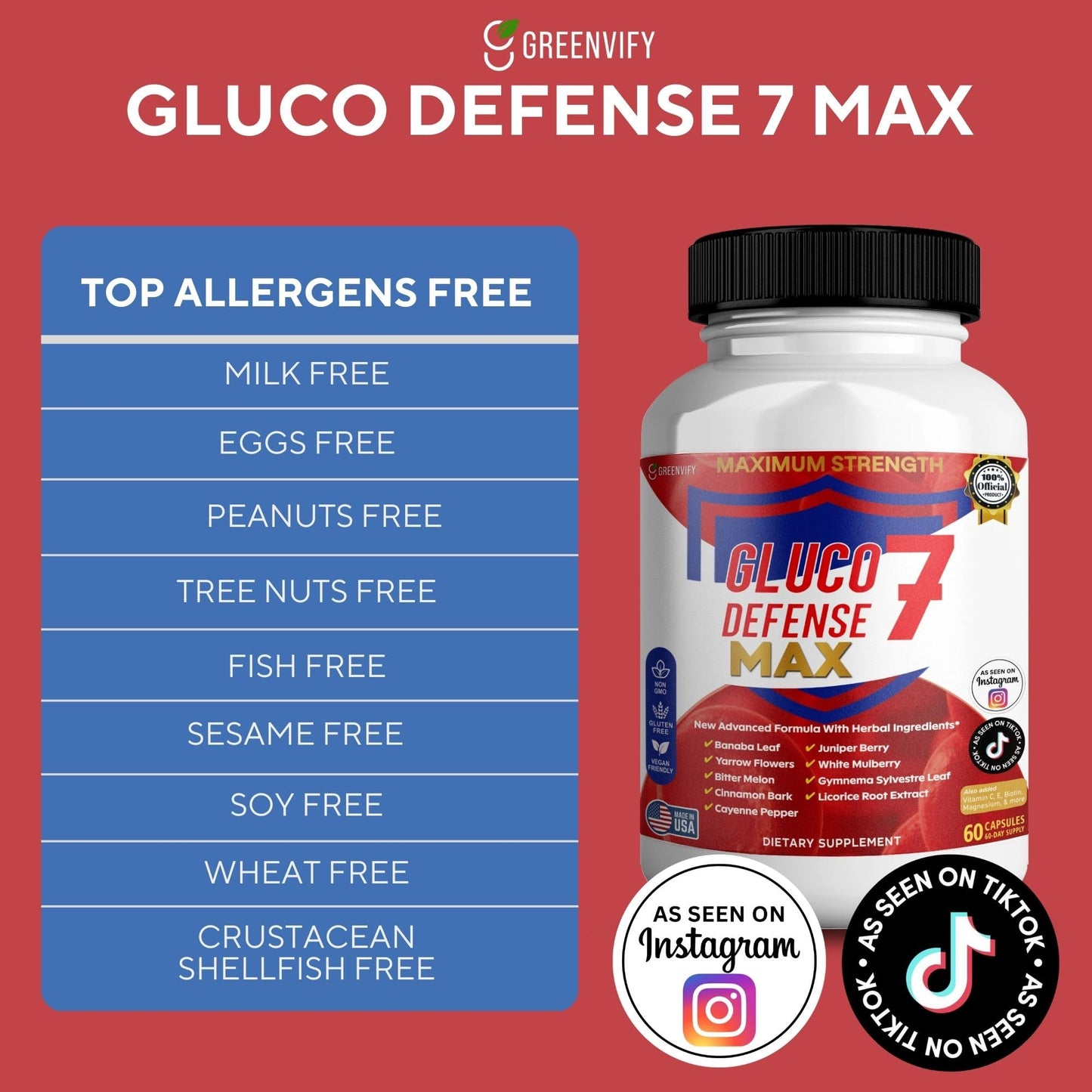 GREENVIFY Gluco Defense 7 Max 60 Capsules