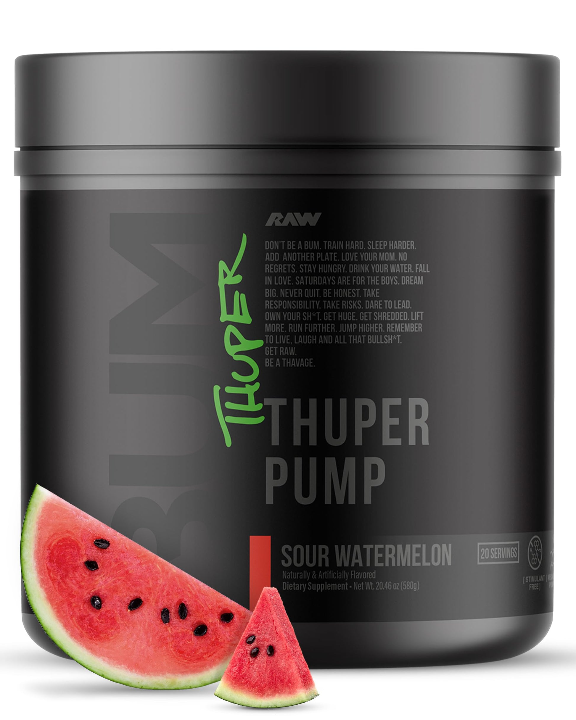 RAW Thuper Pump Stim Free Pre Workout Powder, 20 Servings