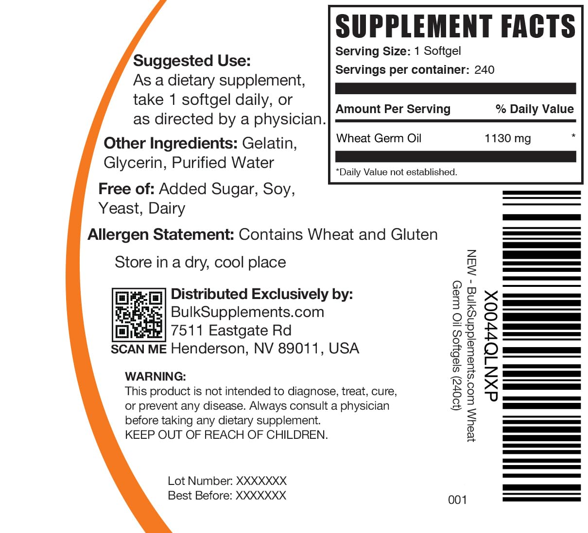BulkSupplements Wheat Germ Oil Softgel 240 Softgels