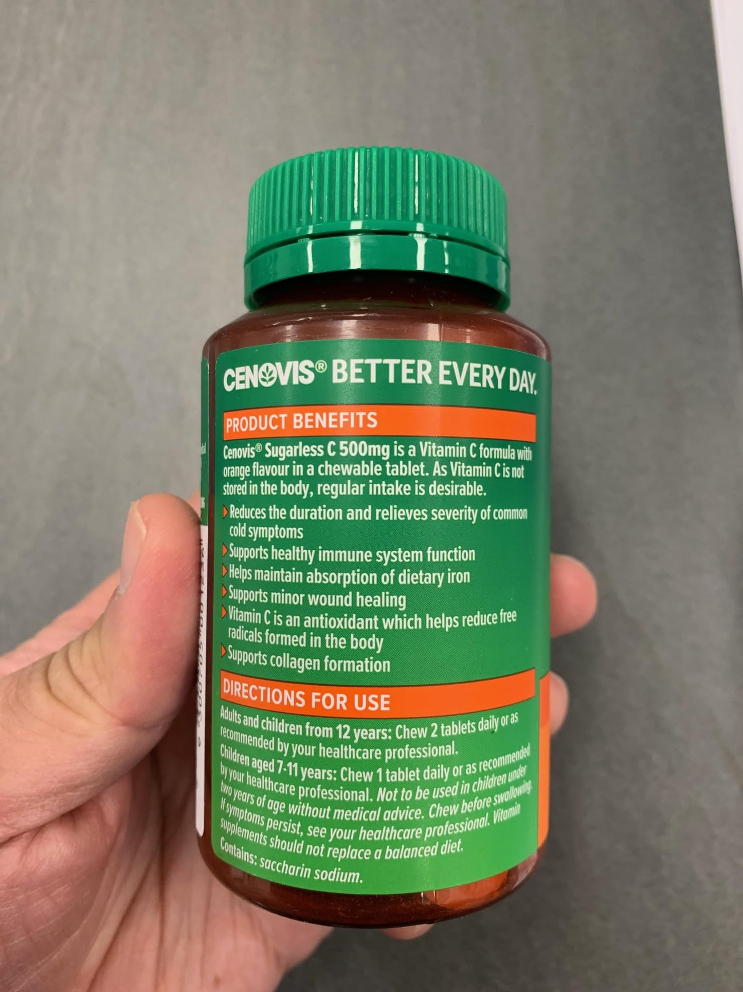 Cenovis Sugarless C 500mg Orange Flavour Tablets, 100 Count