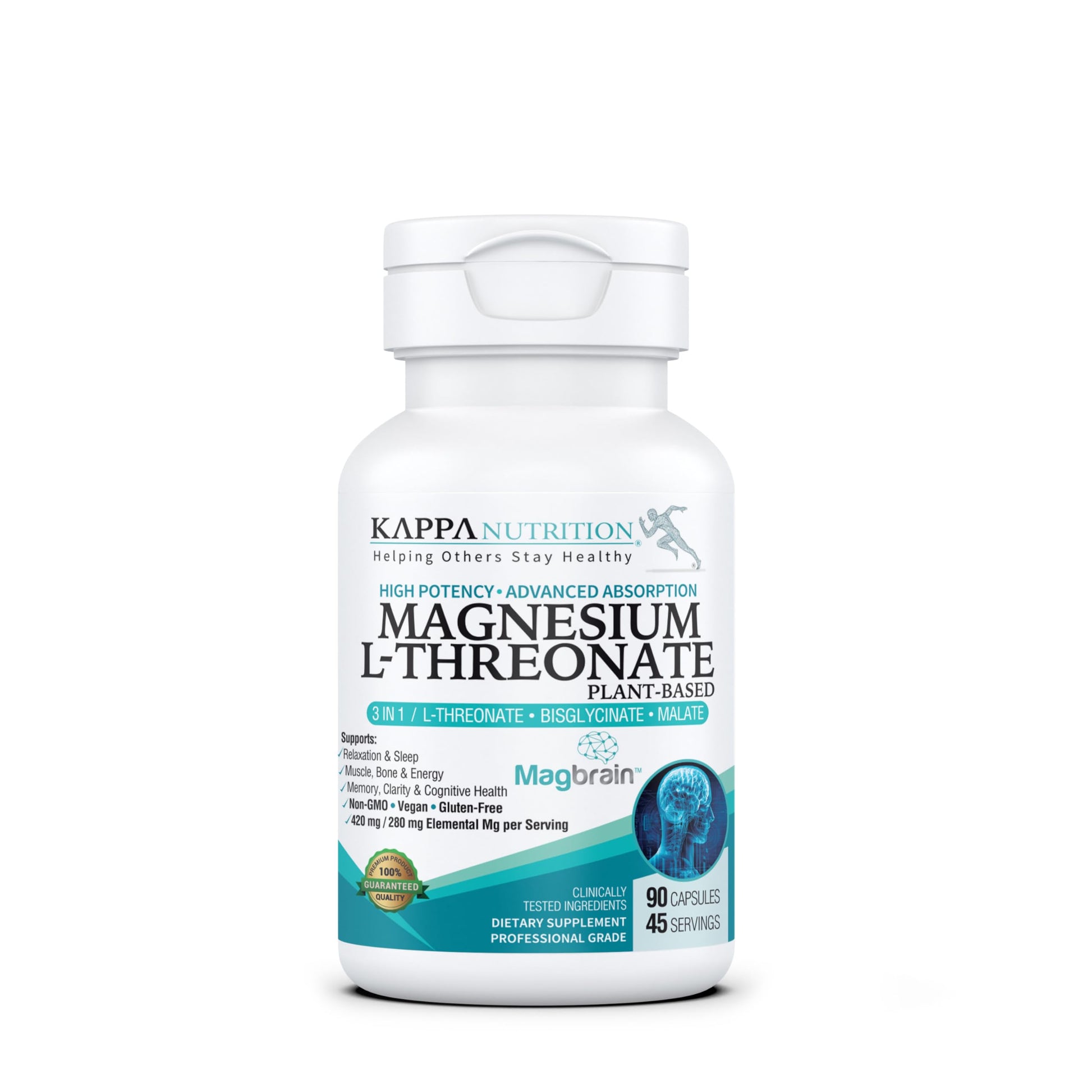 KAPPA NUTRITION Powered by Magbrain Magnesium L-Threonate Plant-Based, 90 Capsules