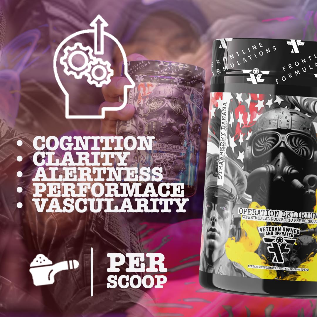 Frontline Formulations Operation Delirium Nootropic Enhanced Pre-Workout Powder, 30 Servings