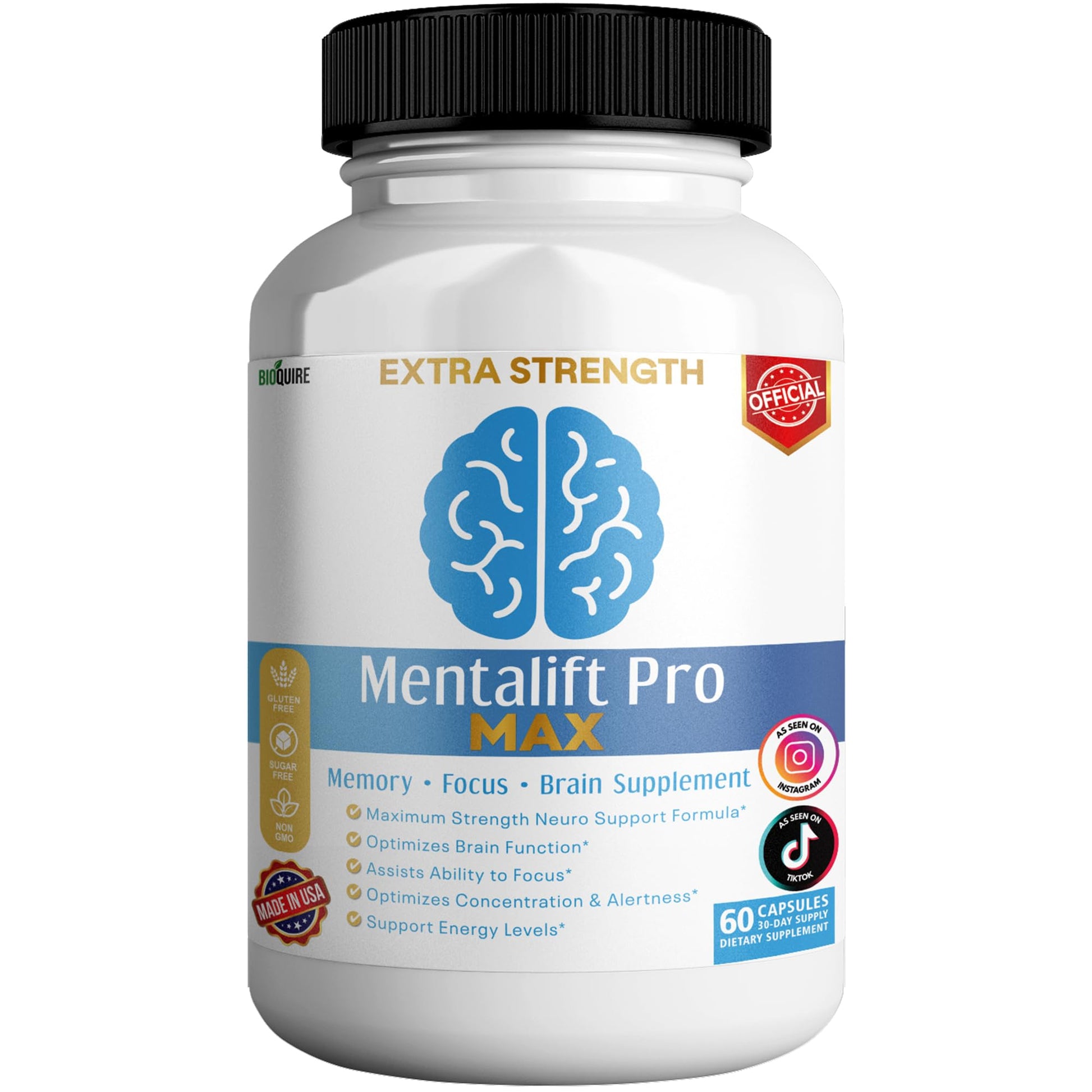 BIOQUIRE Mentalift Pro MAX Extra Strength Memory & Focus Supplement Capsule, 60 Capsules