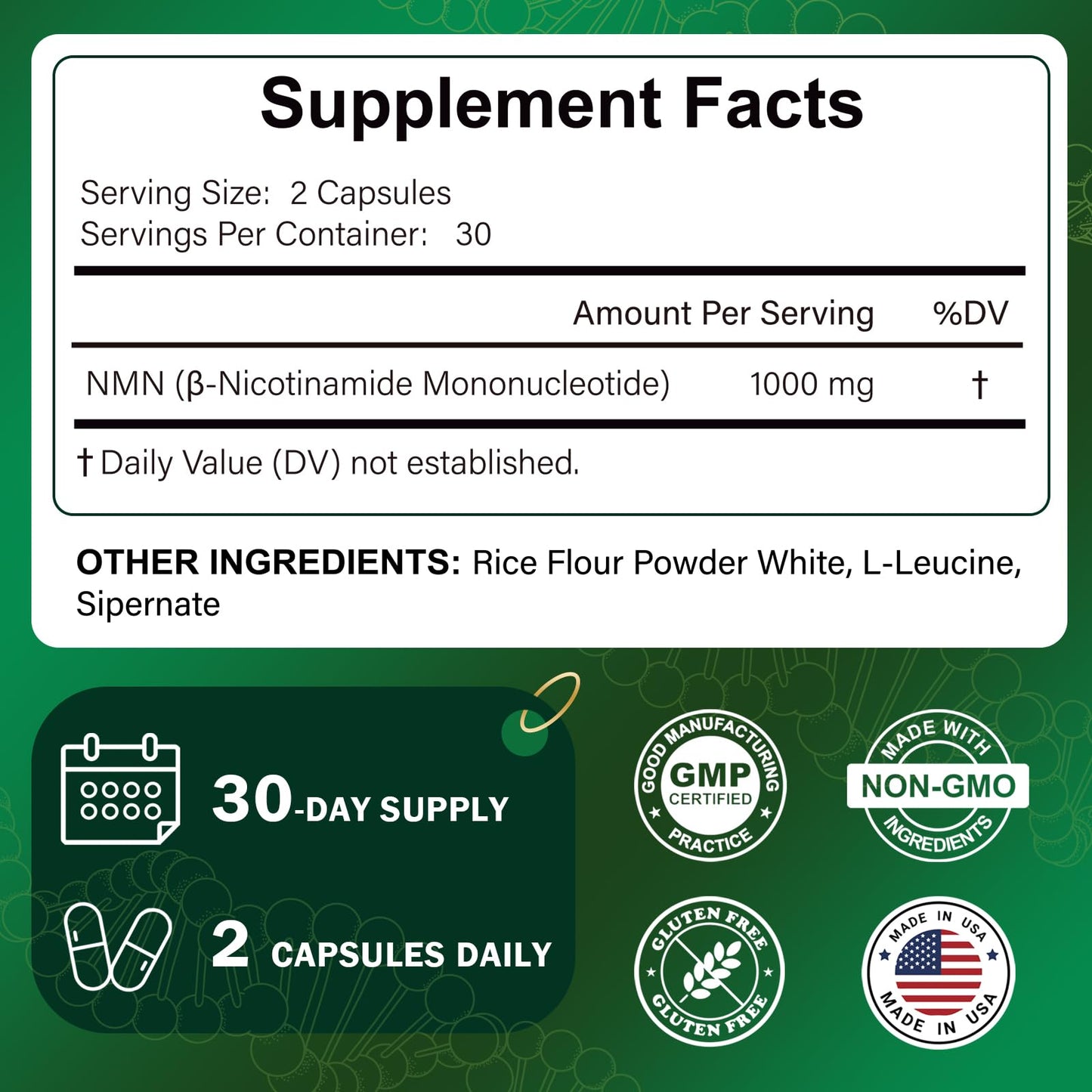 Your Nutritionist NMN Supplement 1000mg Per Serving, 99.9% Pure NAD+ Precursor Capsules, 60 Count
