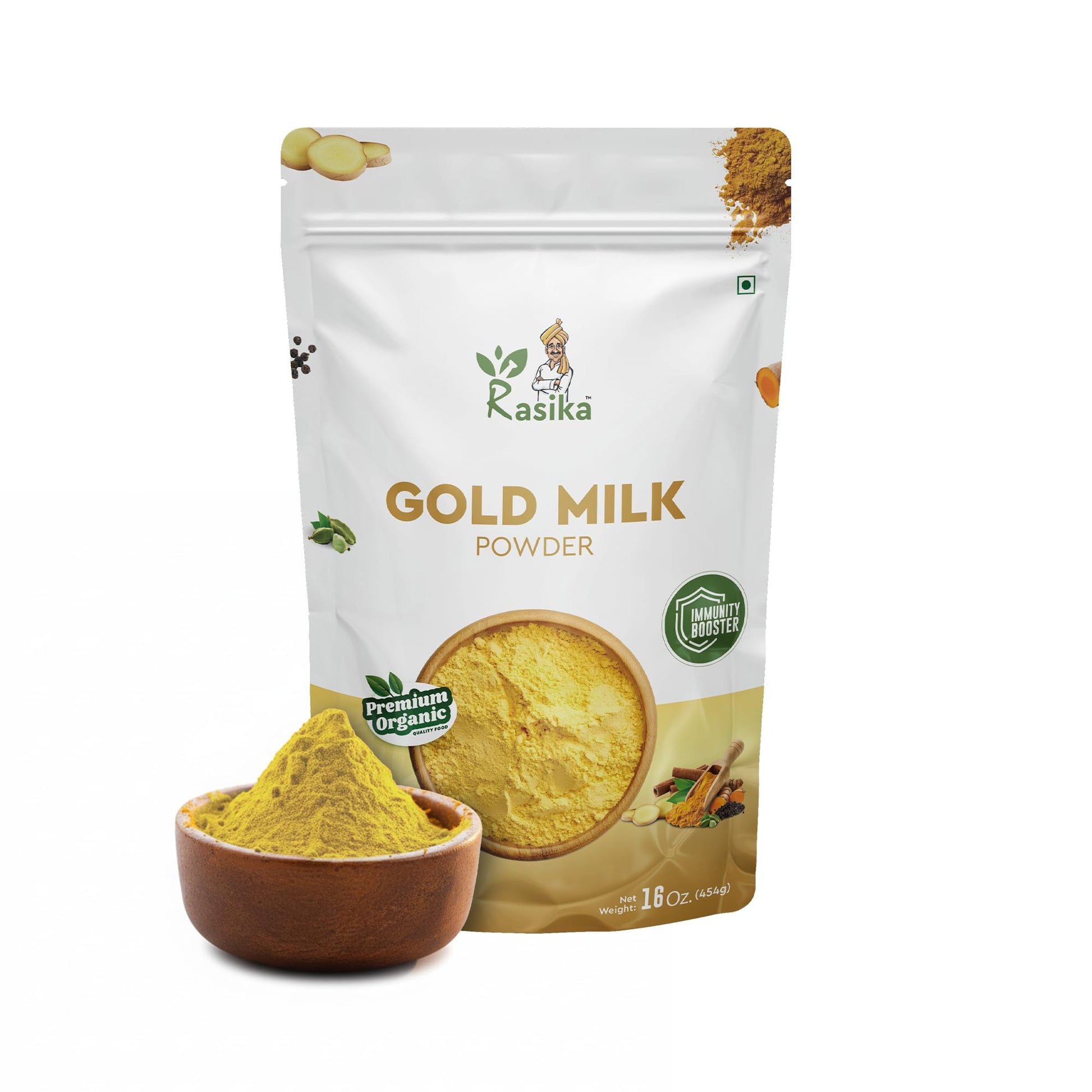 RASIKA OVERSEAS Golden Milk Powder Blend- Turmeric Latte with Ginger Ashwagandha & Cinnamon Complex for Sleep Relaxation Vitality & Immune Support Powder 16 oz