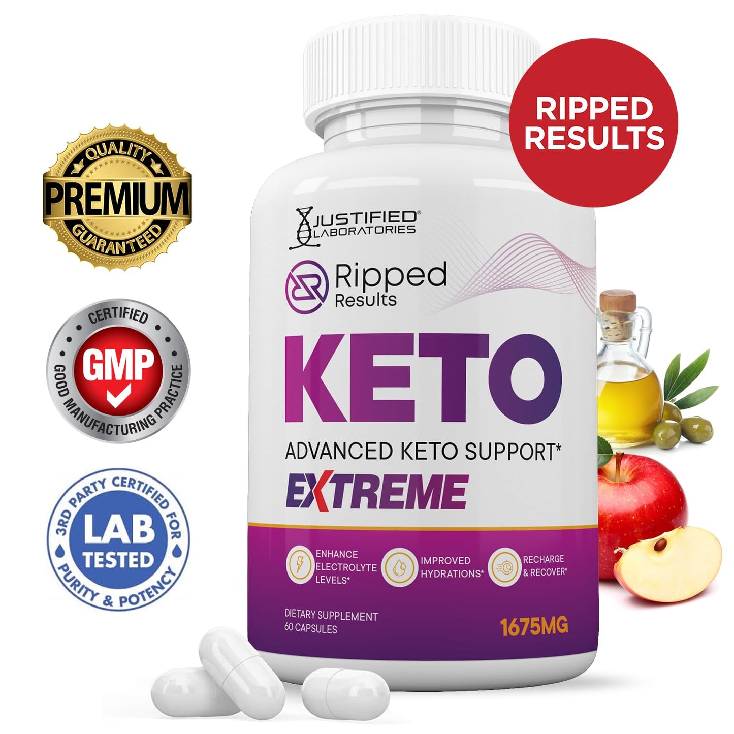Justified Laboratories Ripped Results Keto ACV Extreme 1675MG Keto Support Blend Capsule 300 Capsules