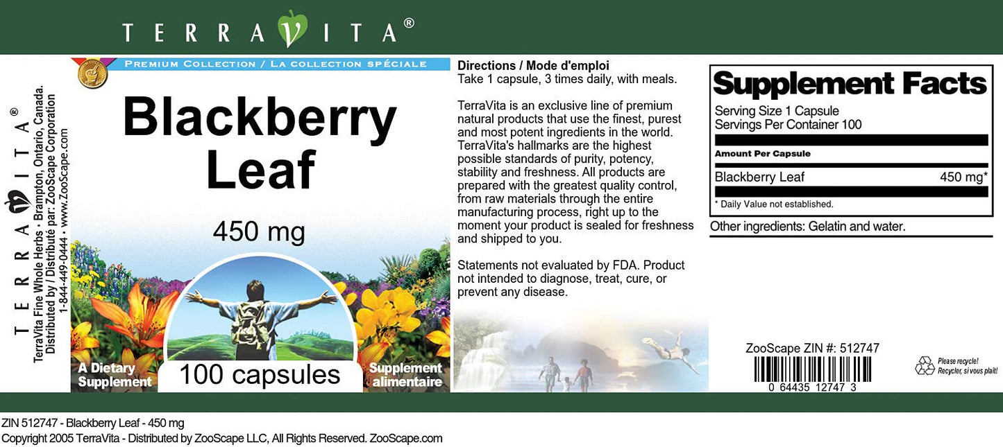 Terravita BlackBerry Leaf 450 mg Capsules, 300 Capsules