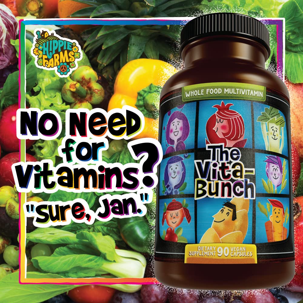 Hippie Farms Whole Food Multivitamin Fruit & Super Greens All-in-one Vitamin Complex, 90 Vegan Capsules